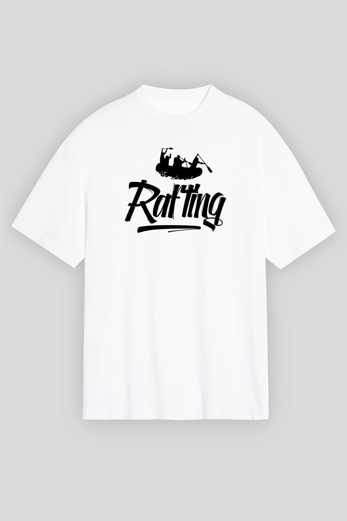 Rafting Baskılı Unisex Beyaz Oversize Tişört - Tshirt