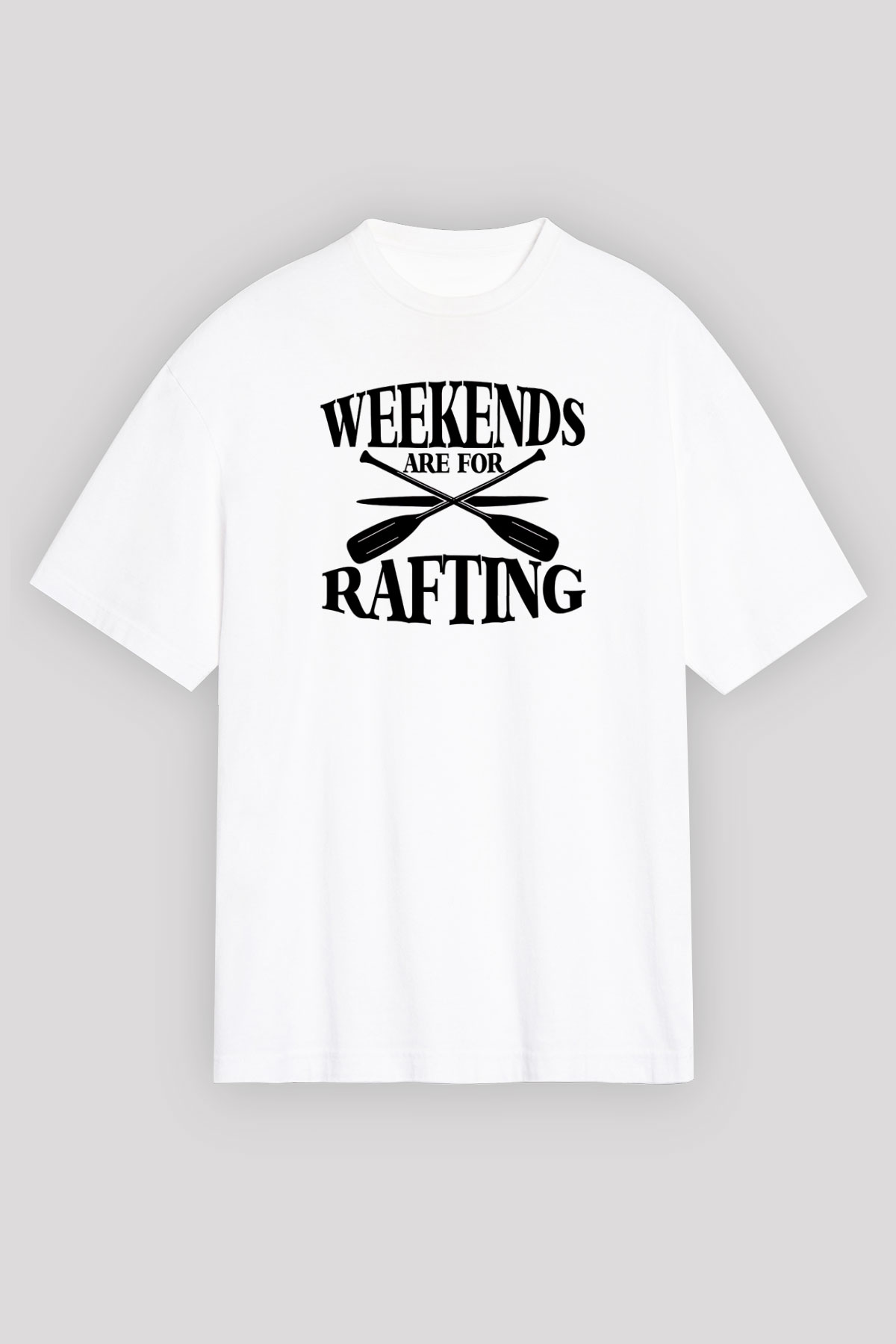 Rafting Baskılı Unisex Beyaz Oversize Tişört - Tshirt