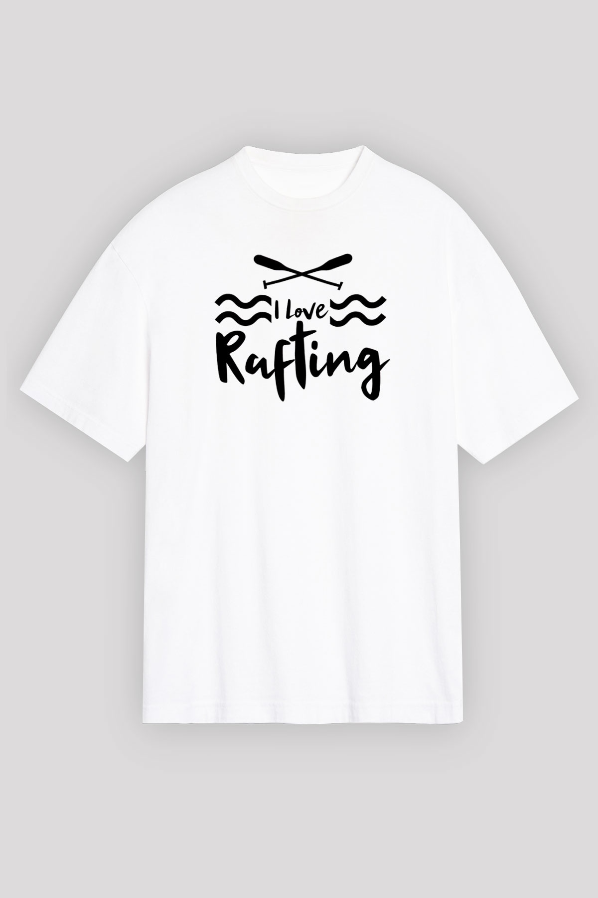 Rafting Baskılı Unisex Beyaz Oversize Tişört - Tshirt
