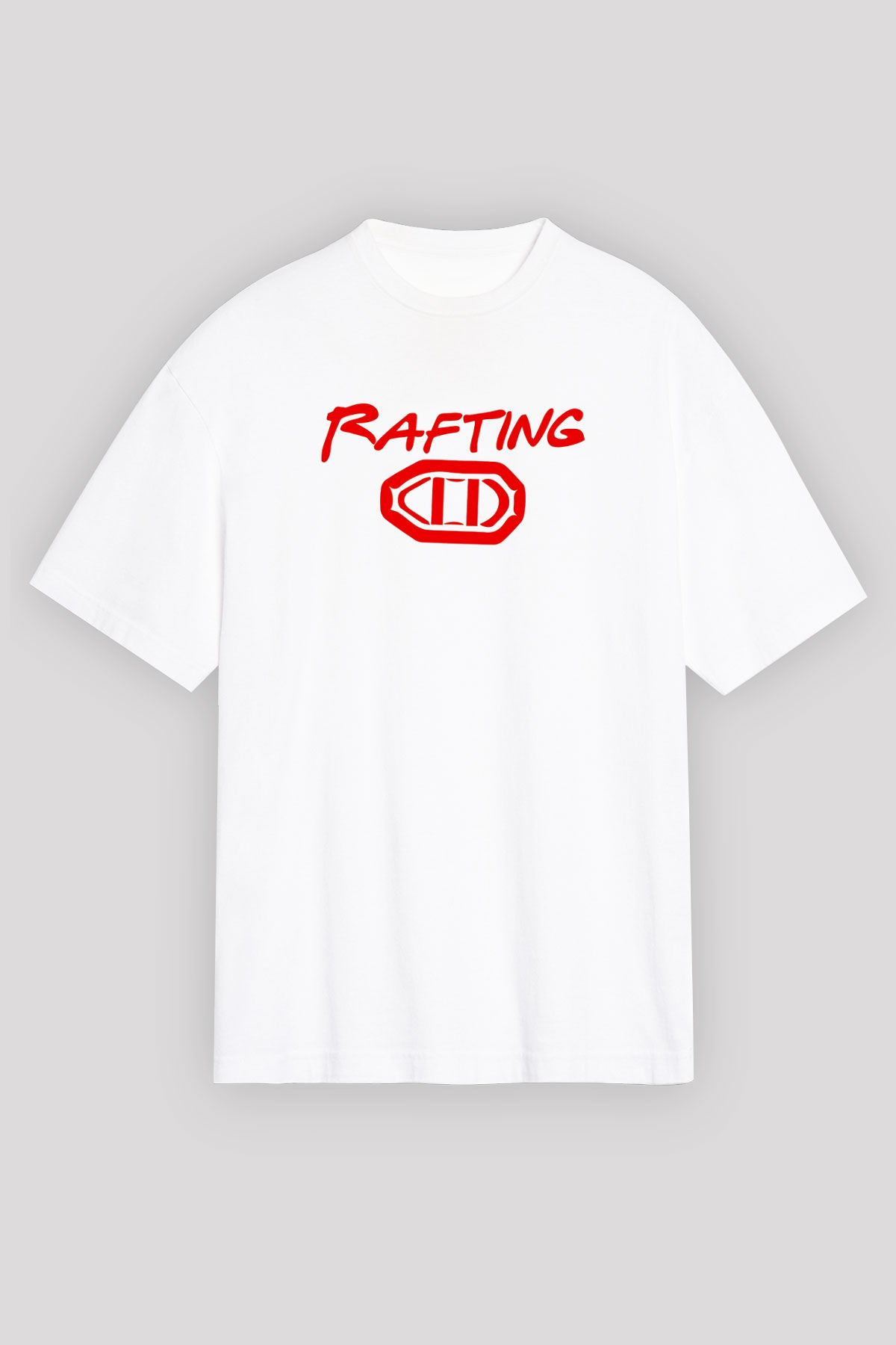 Rafting Baskılı Unisex Beyaz Oversize Tişört - Tshirt
