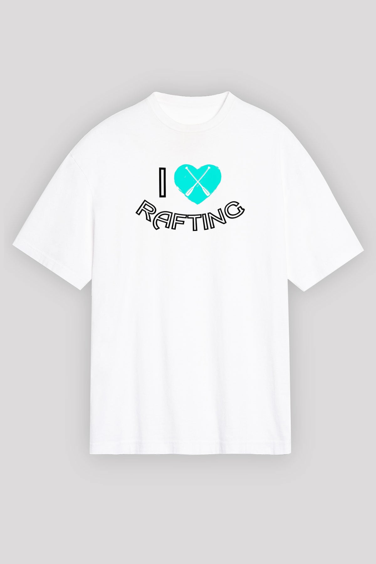 Rafting Baskılı Unisex Beyaz Oversize Tişört - Tshirt