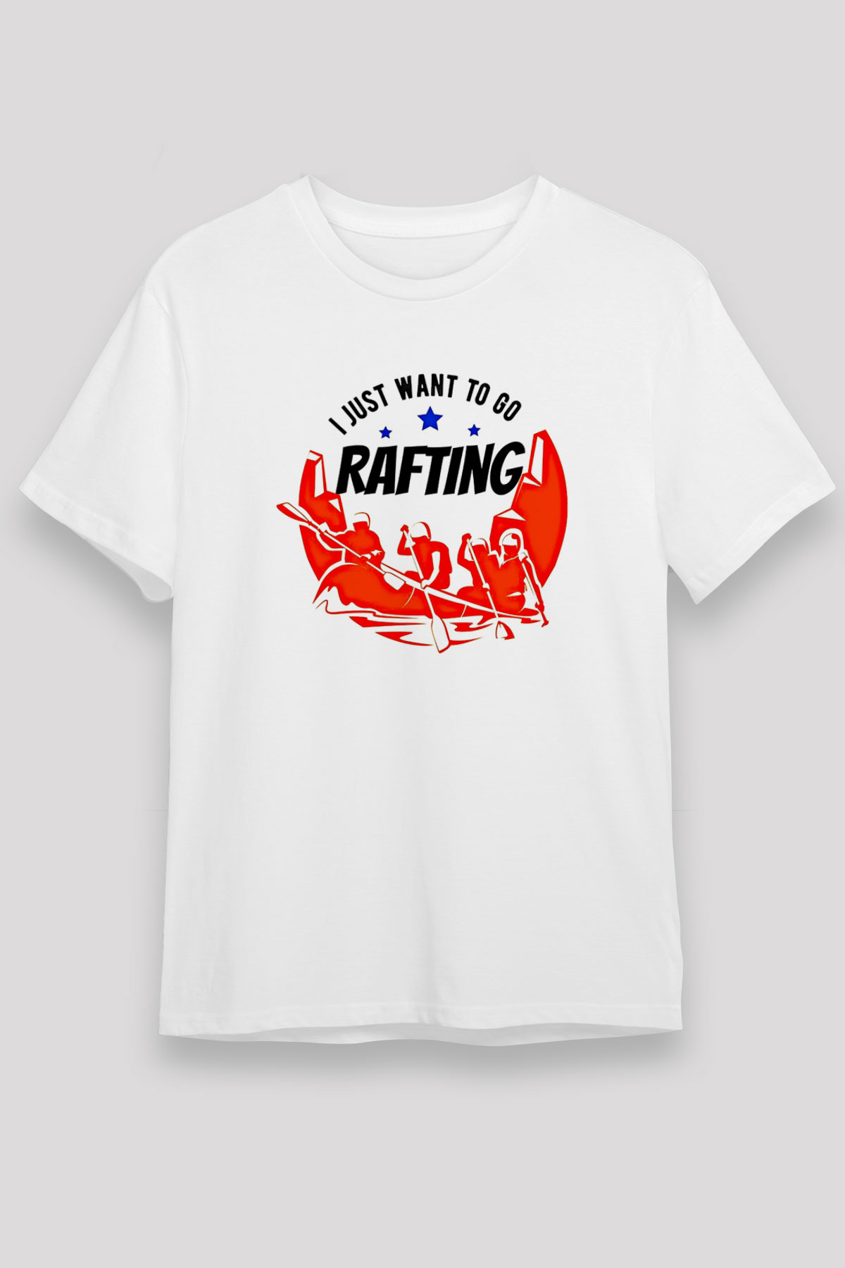 Rafting Baskılı Unisex Beyaz Tişört - Tshirt