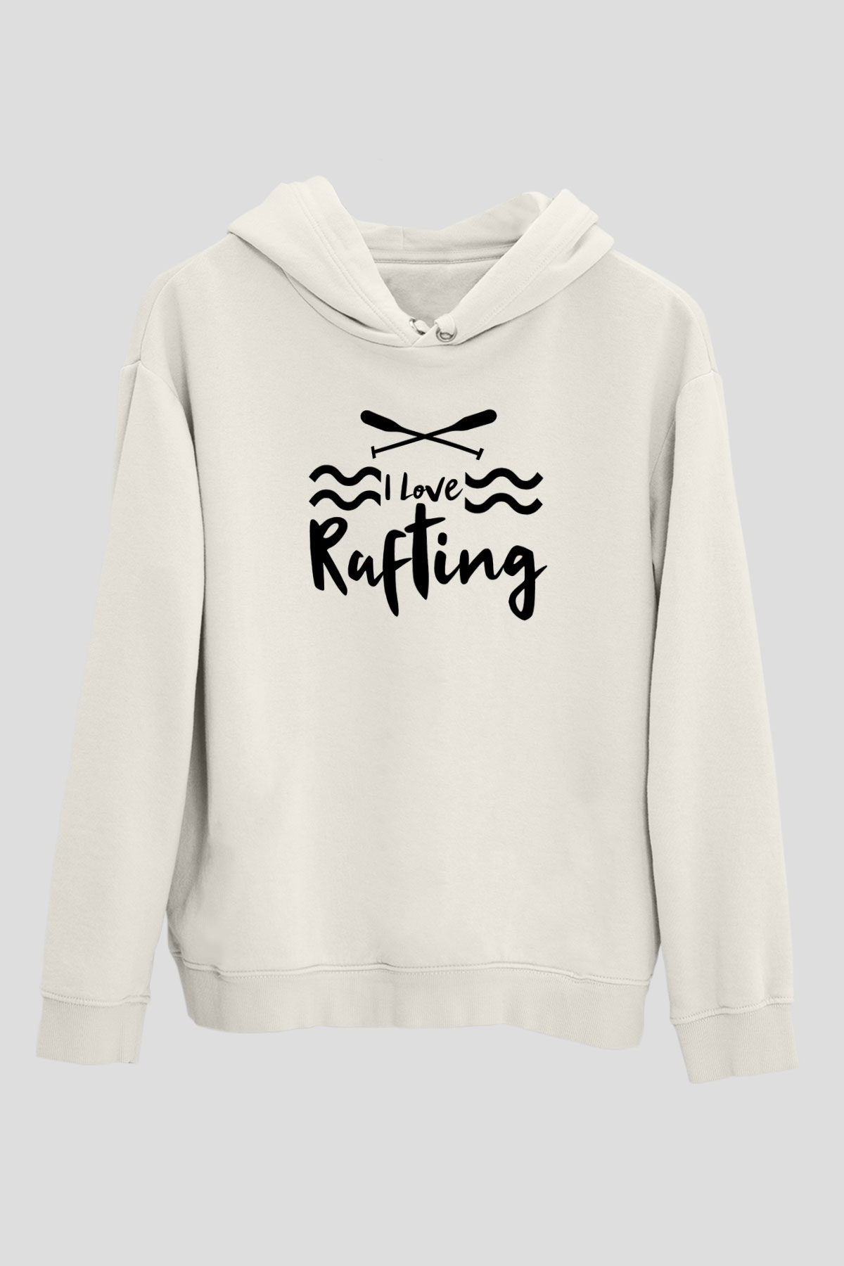 Rafting Baskılı Unisex Ekru Hoodie