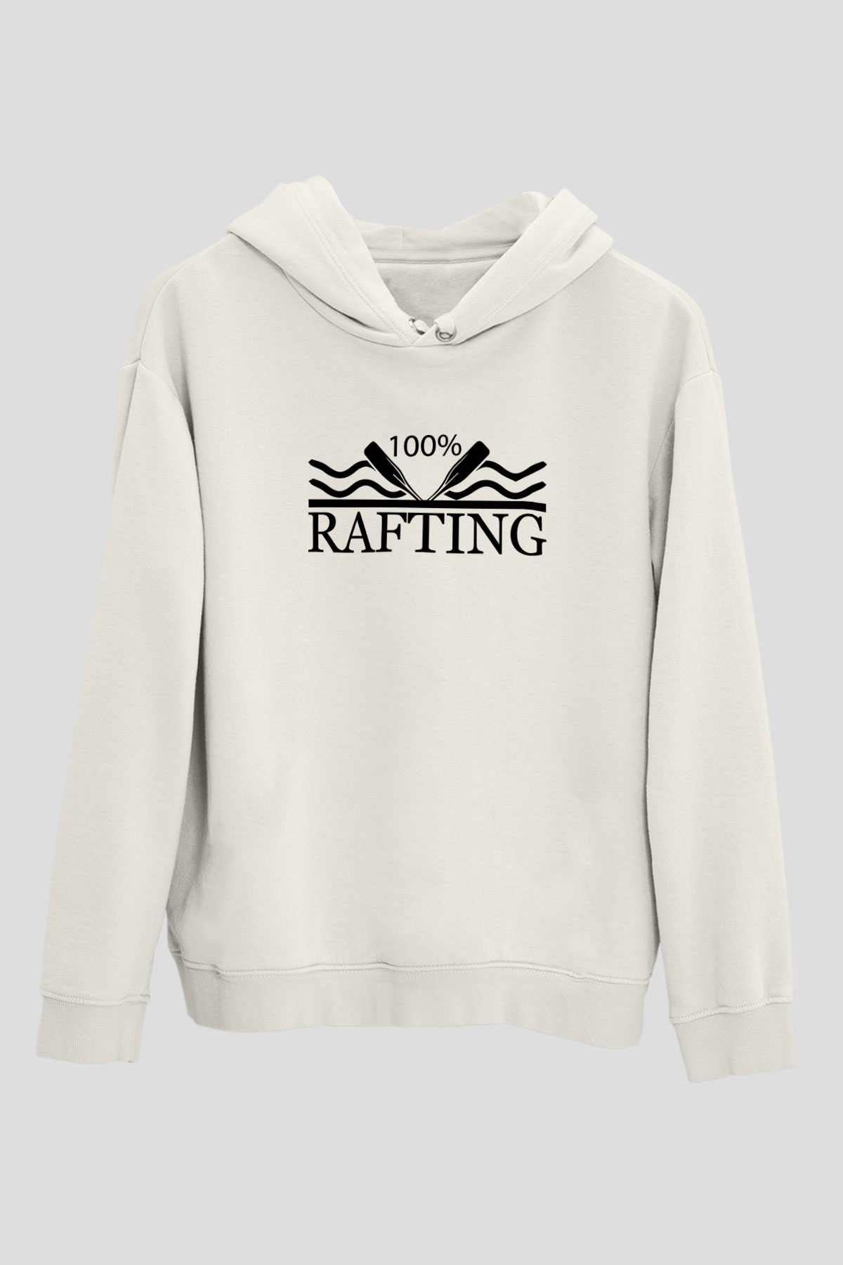 Rafting Baskılı Unisex Ekru Hoodie