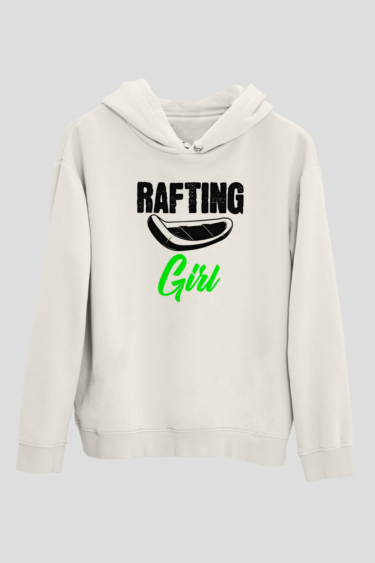 Rafting Baskılı Unisex Ekru Hoodie