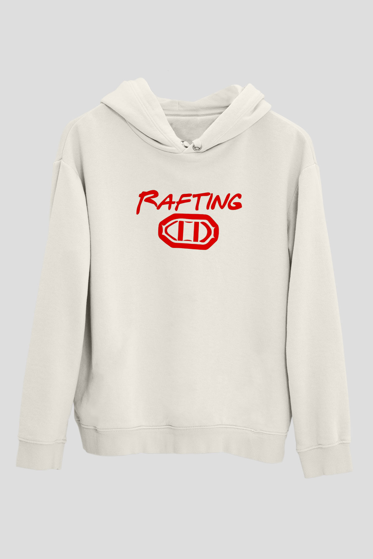 Rafting Baskılı Unisex Ekru Hoodie