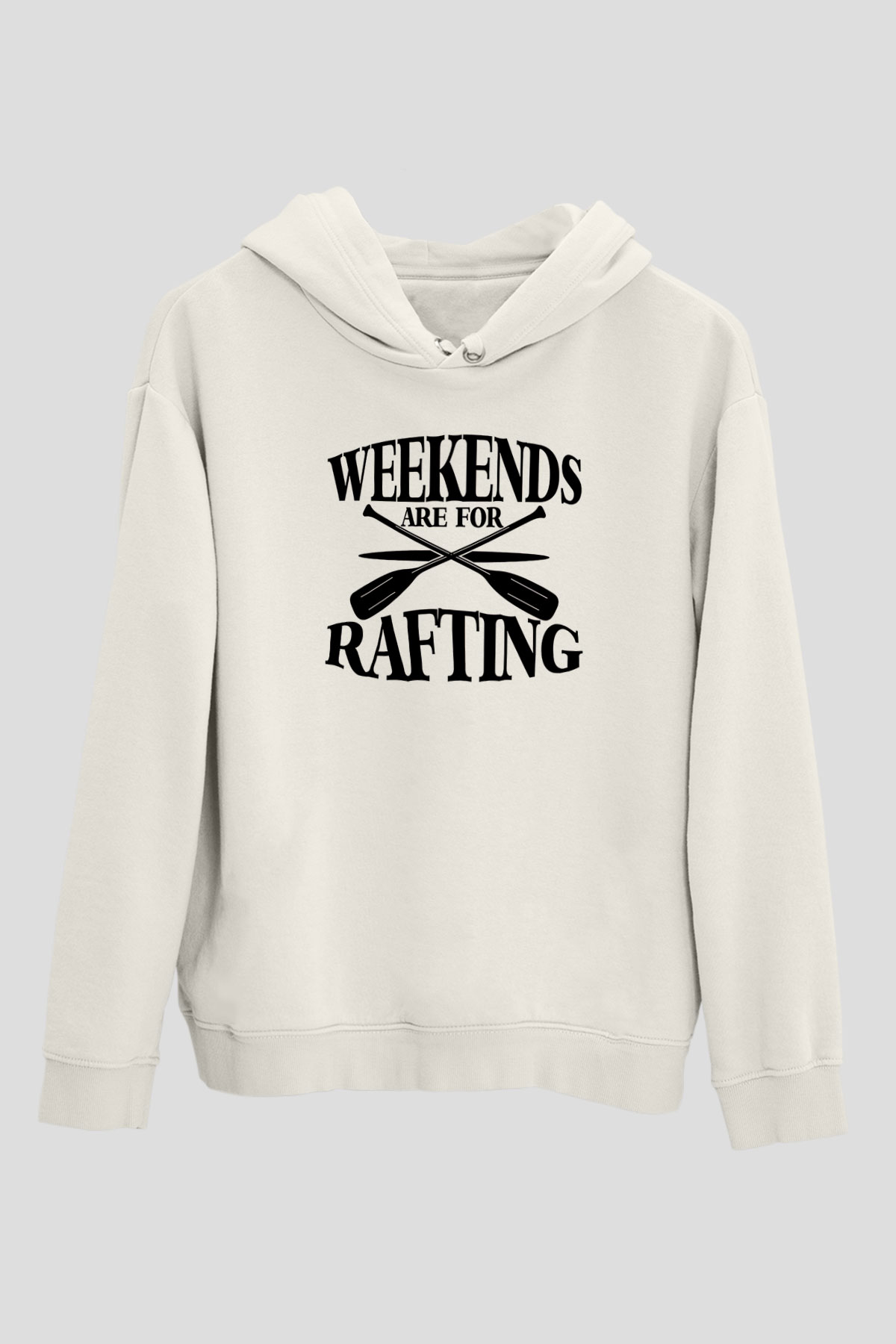 Rafting Baskılı Unisex Ekru Hoodie
