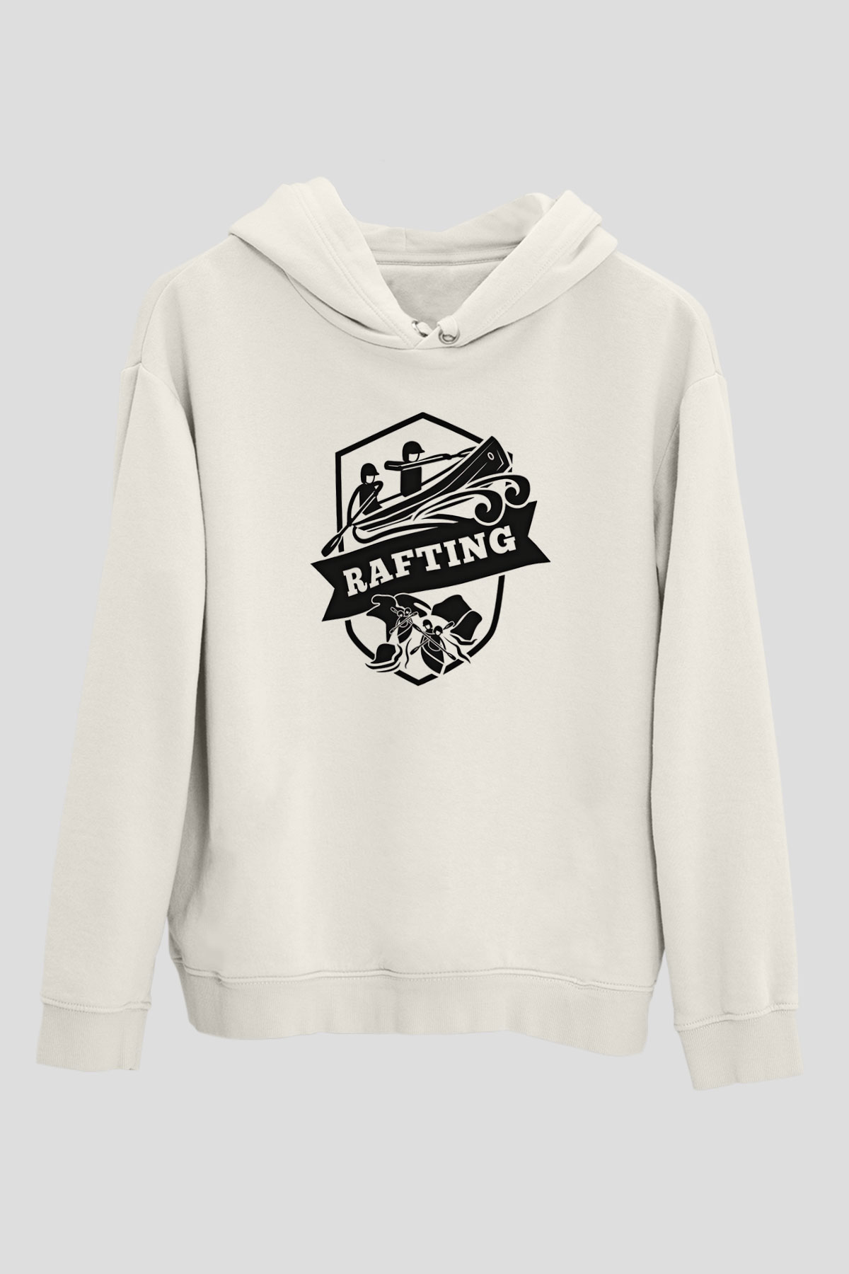 Rafting Baskılı Unisex Ekru Hoodie