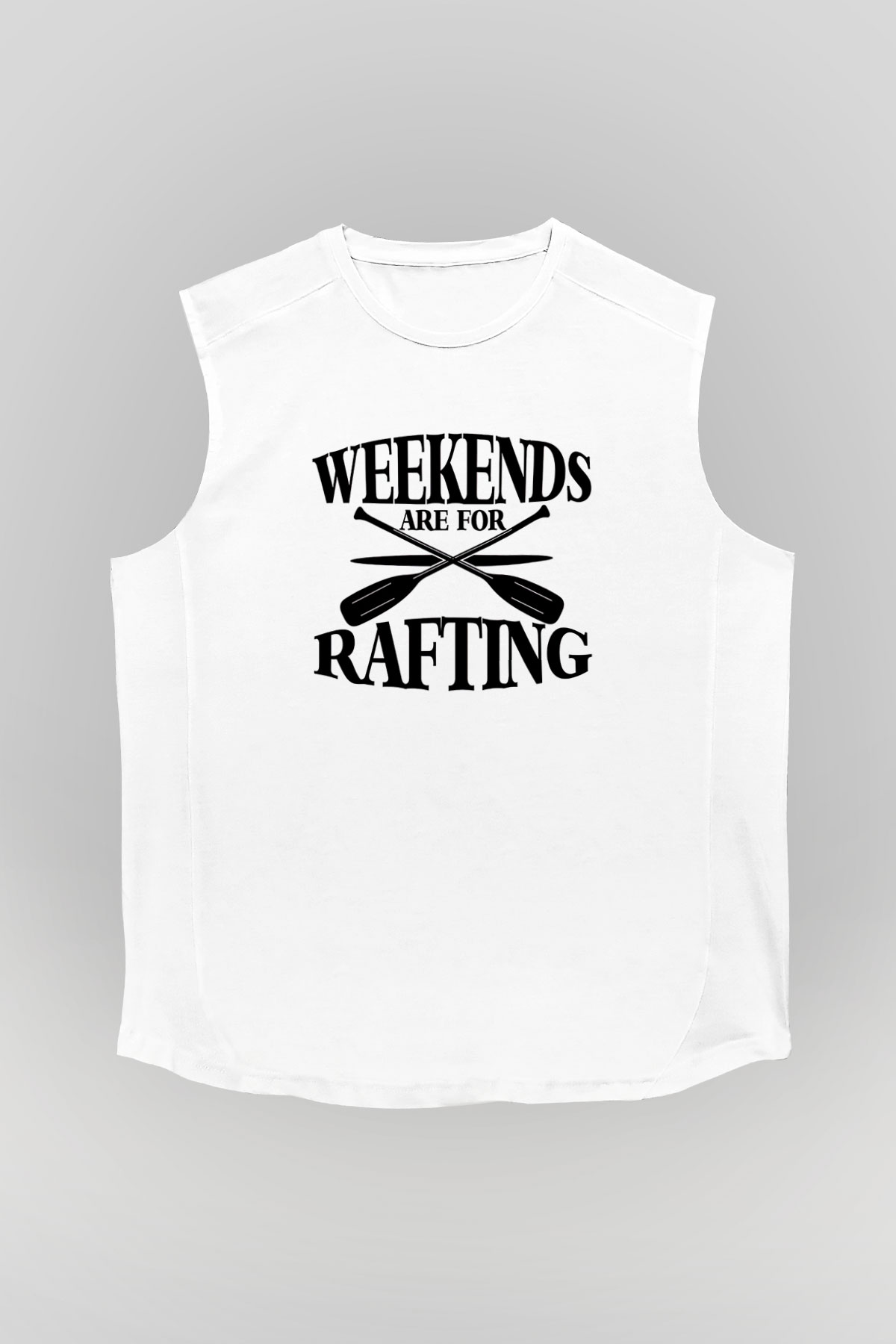 Rafting Baskılı Unisex Kolsuz Beyaz Tişört