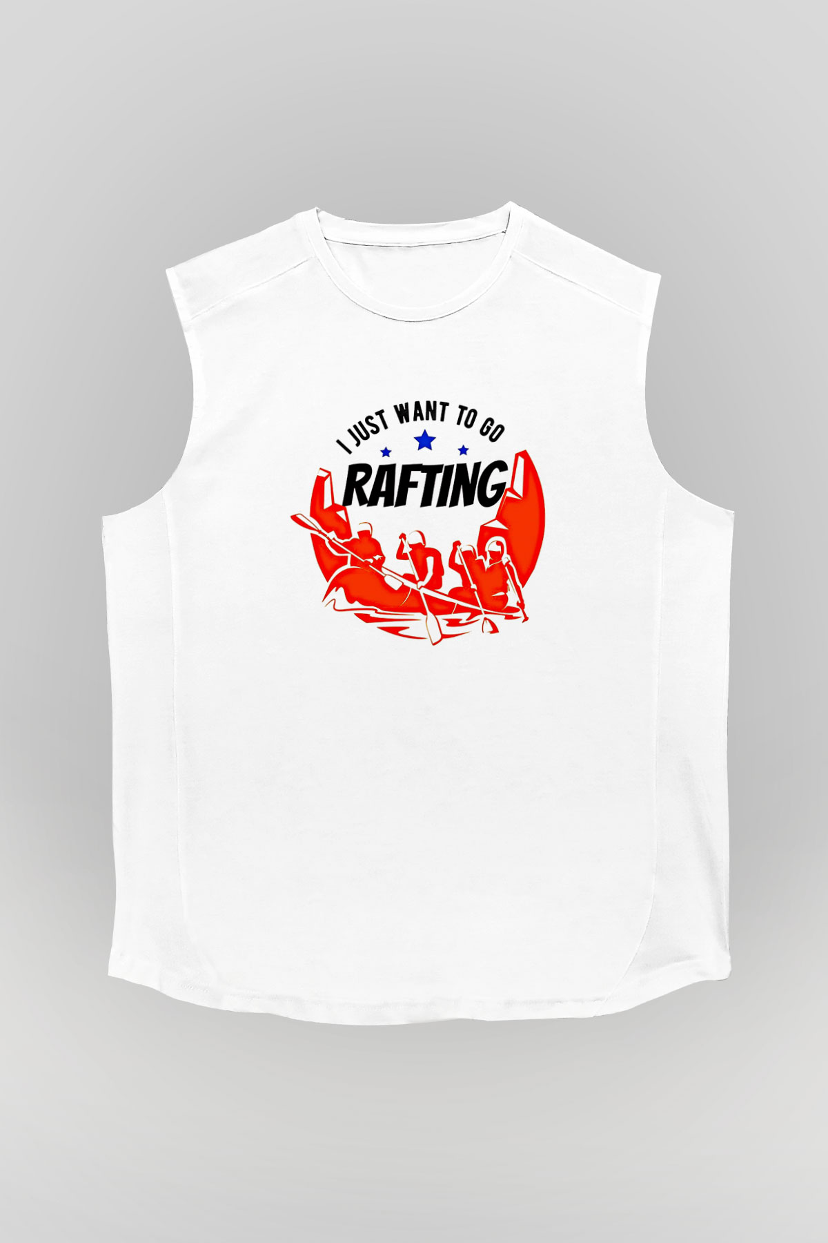 Rafting Baskılı Unisex Kolsuz Beyaz Tişört