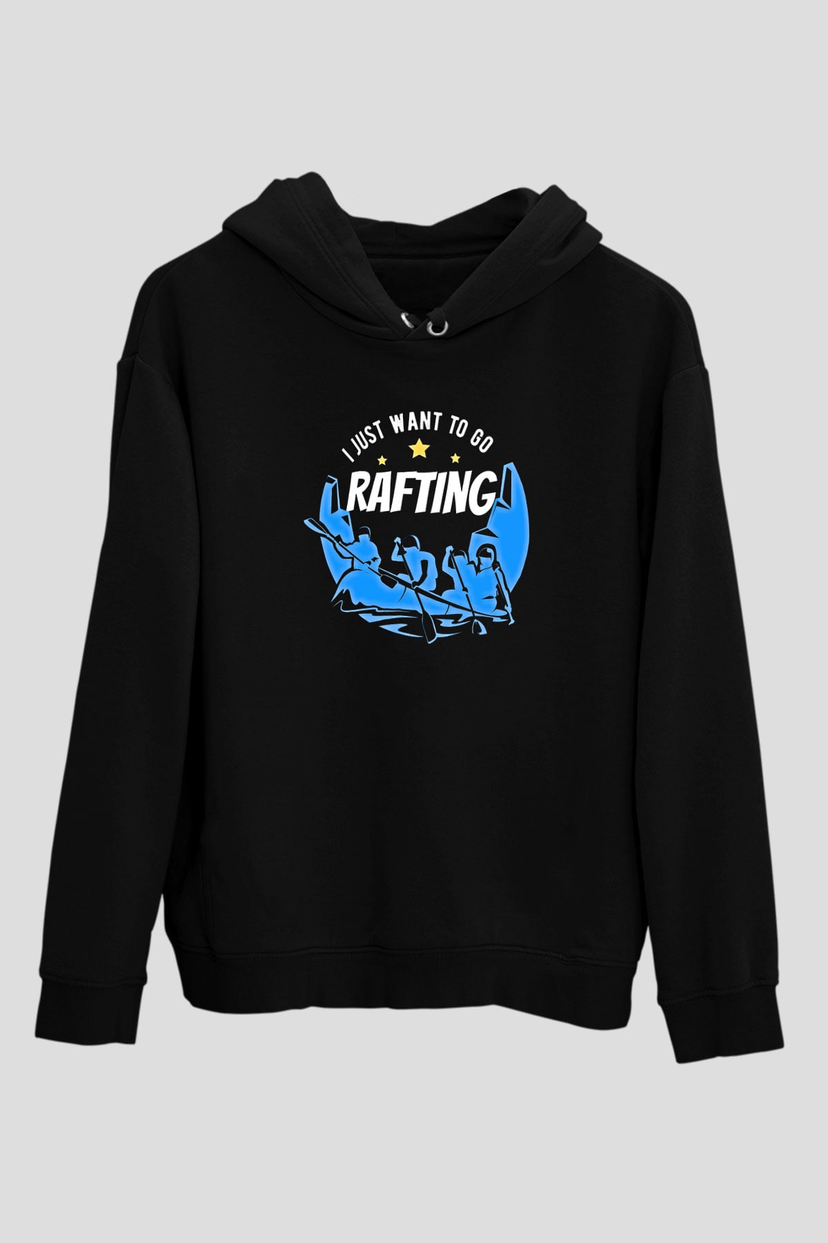 Rafting Baskılı Unisex Siyah Kapüşonlu Sweatshirt