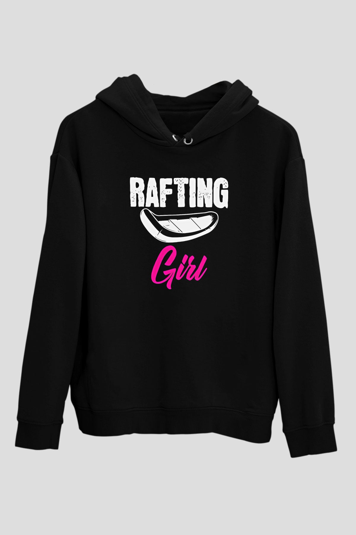 Rafting Baskılı Unisex Siyah Kapüşonlu Sweatshirt
