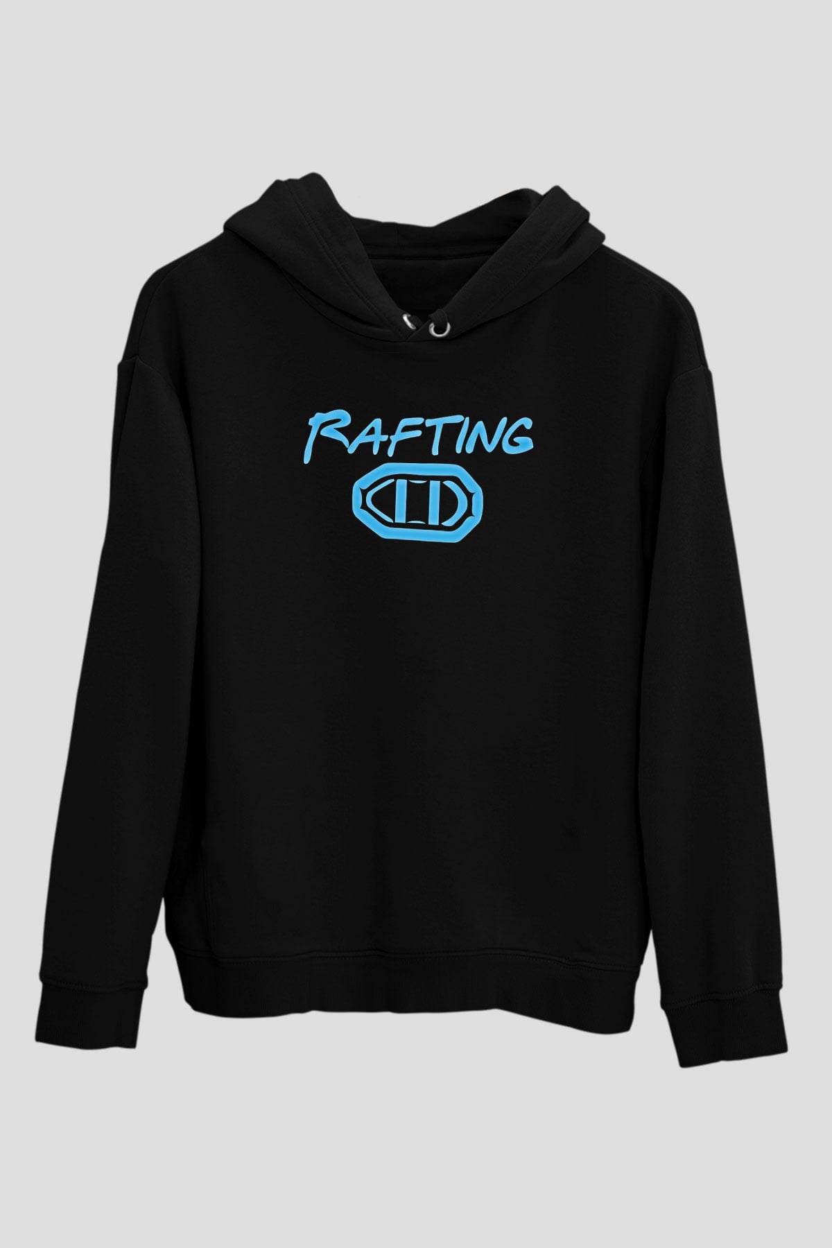 Rafting Baskılı Unisex Siyah Kapüşonlu Sweatshirt