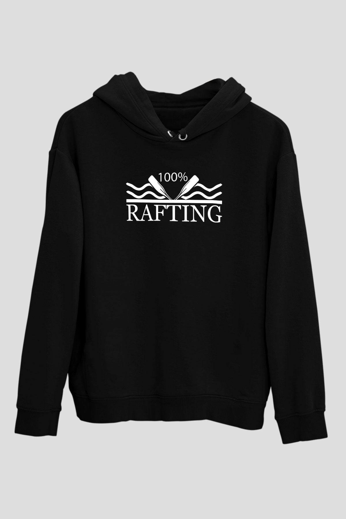 Rafting Baskılı Unisex Siyah Kapüşonlu Sweatshirt