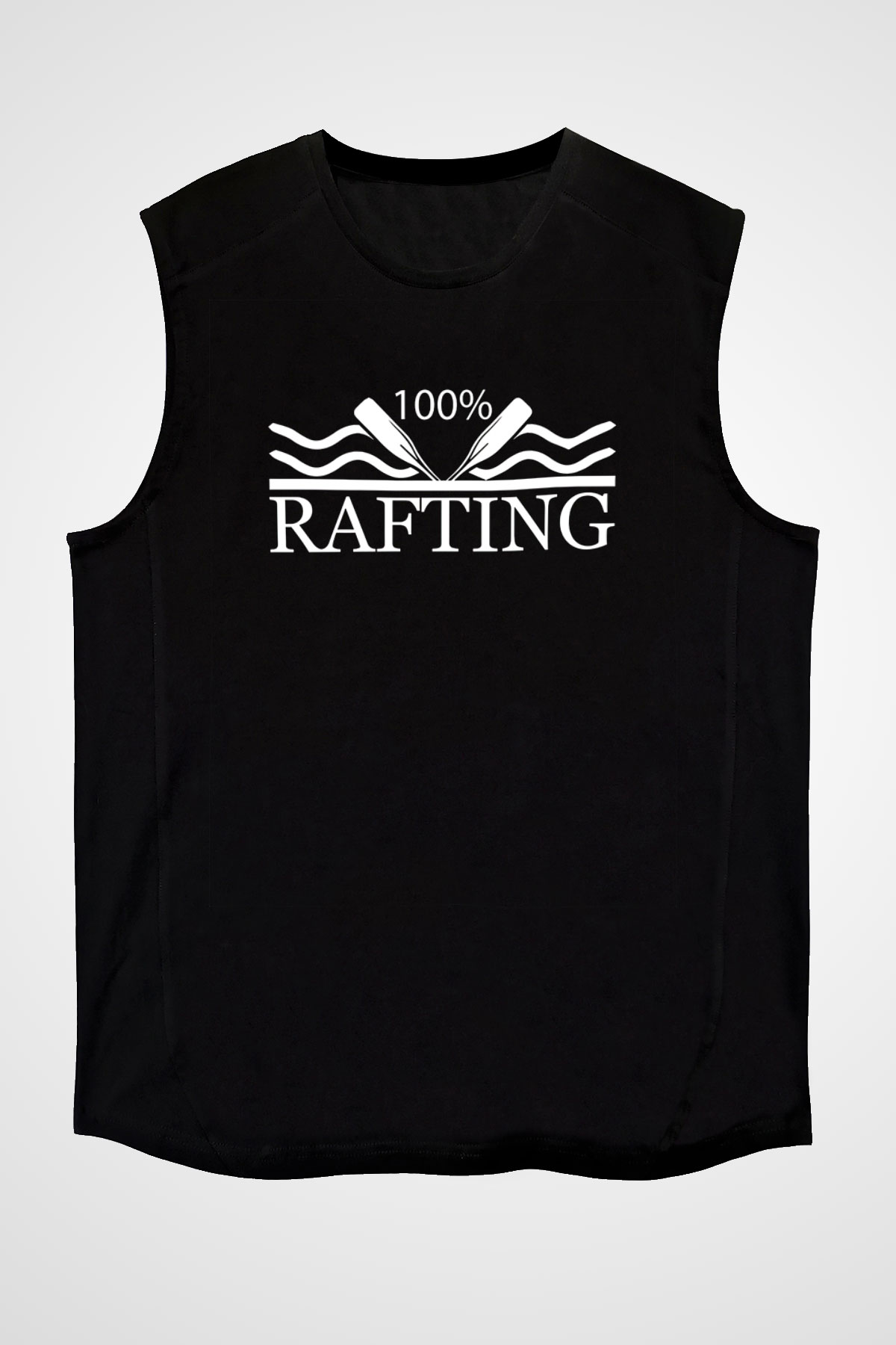 Rafting Baskılı Unisex Siyah Kolsuz Tişört