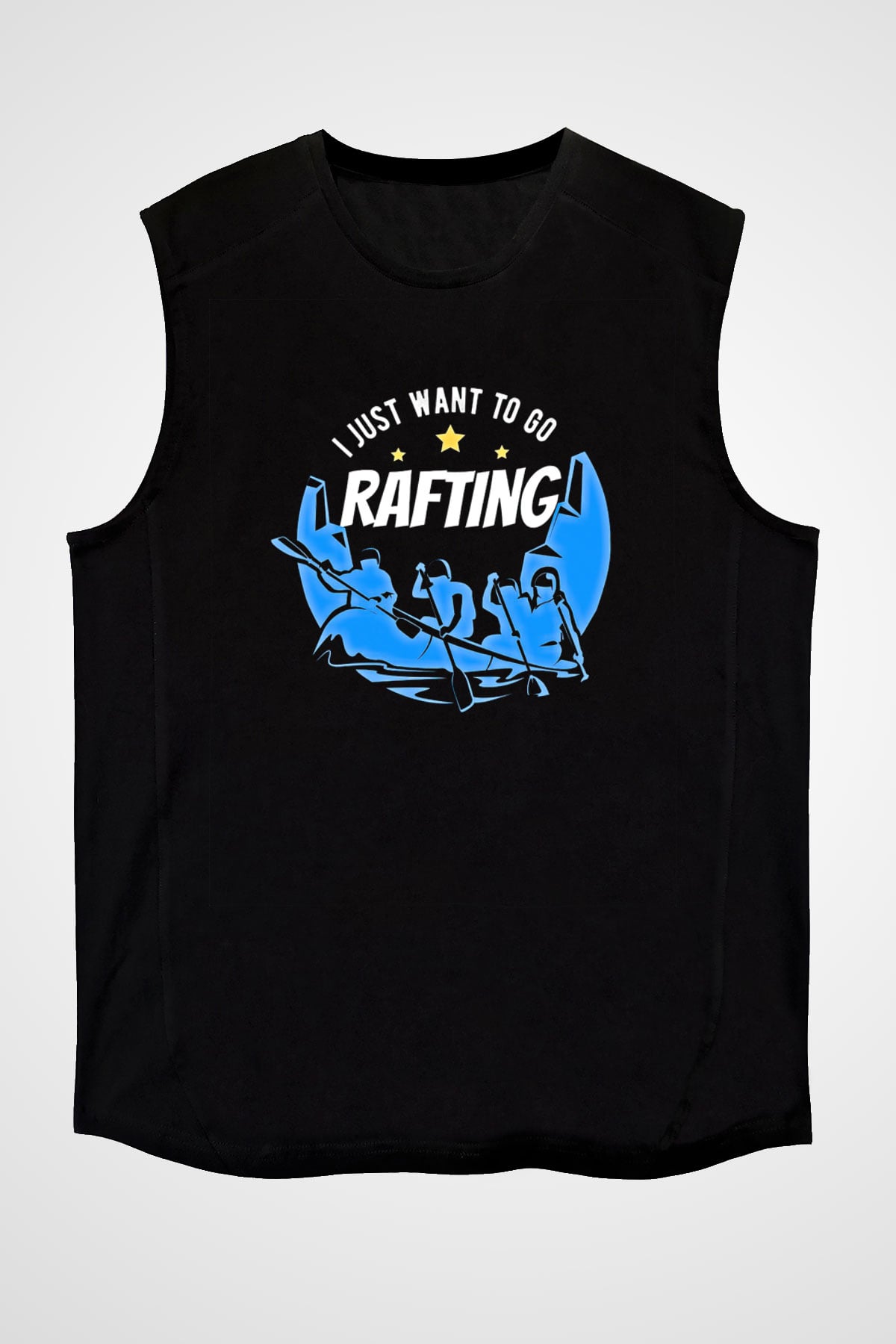 Rafting Baskılı Unisex Siyah Kolsuz Tişört