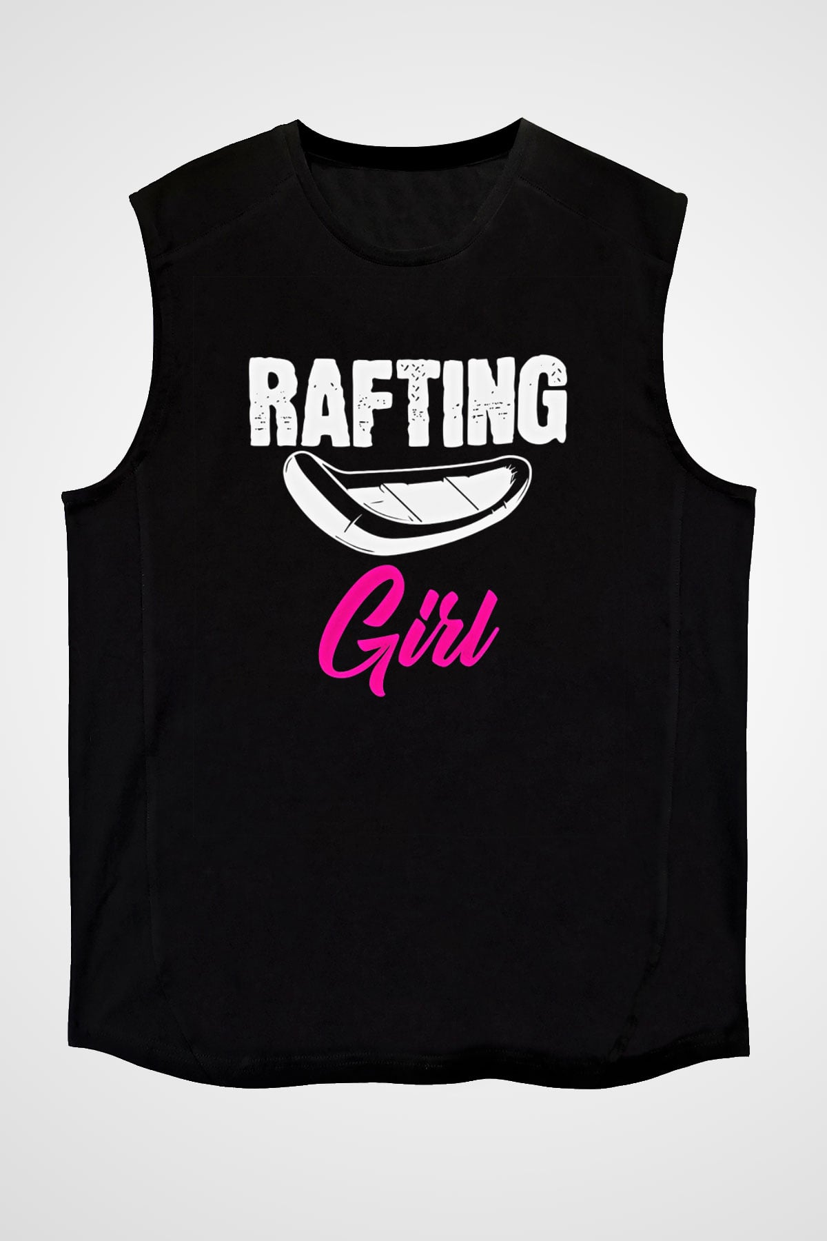 Rafting Baskılı Unisex Siyah Kolsuz Tişört