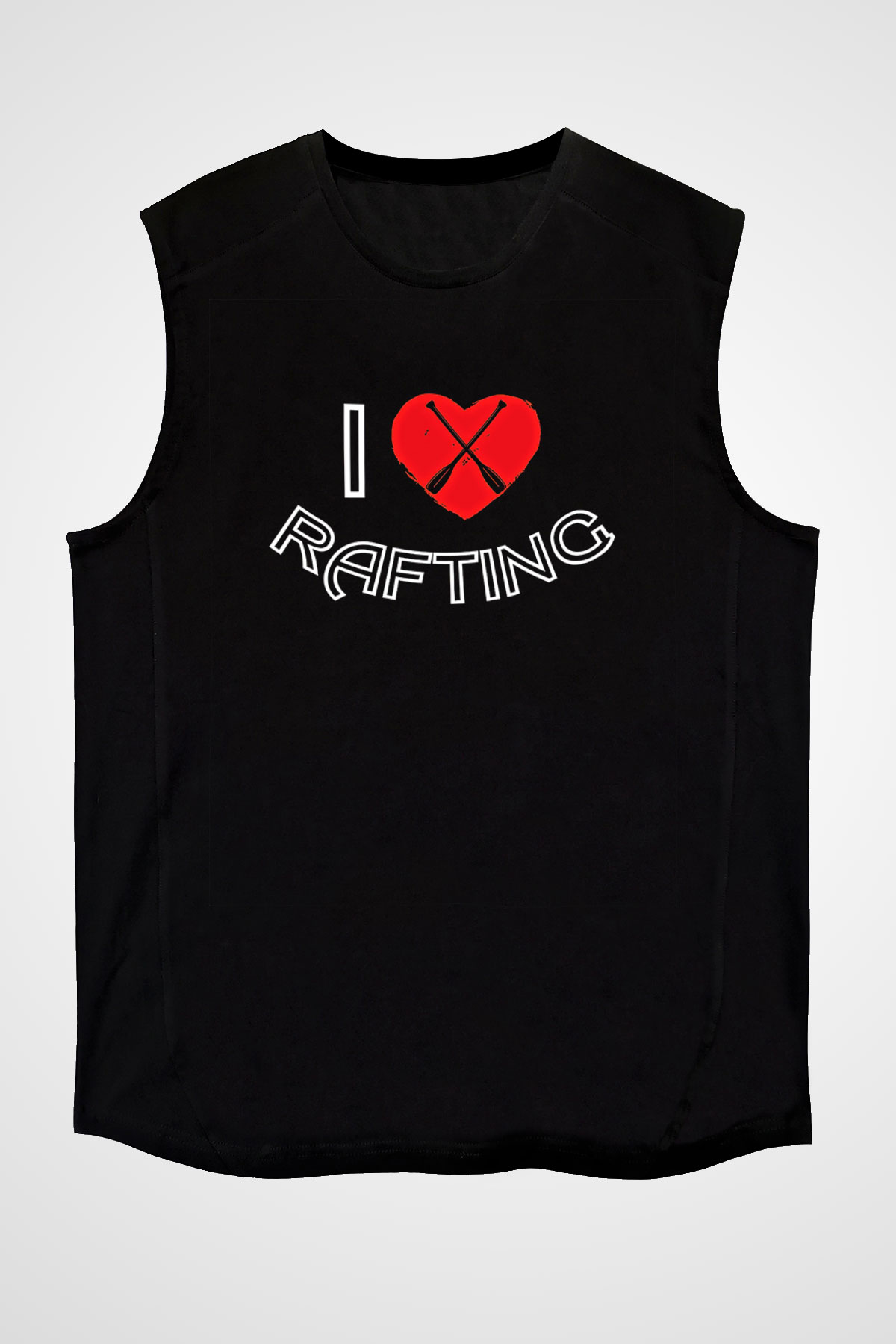 Rafting Baskılı Unisex Siyah Kolsuz Tişört