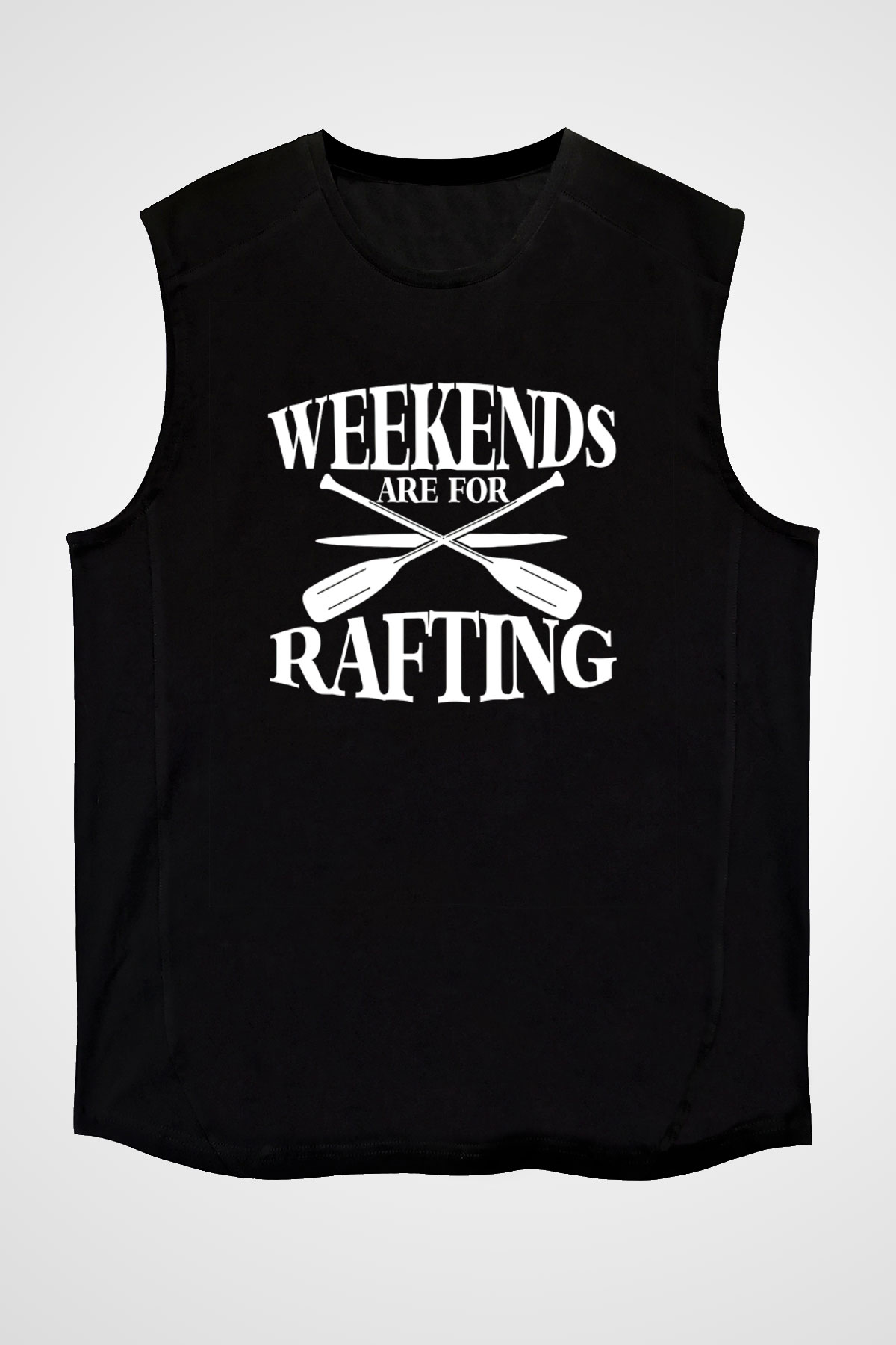 Rafting Baskılı Unisex Siyah Kolsuz Tişört