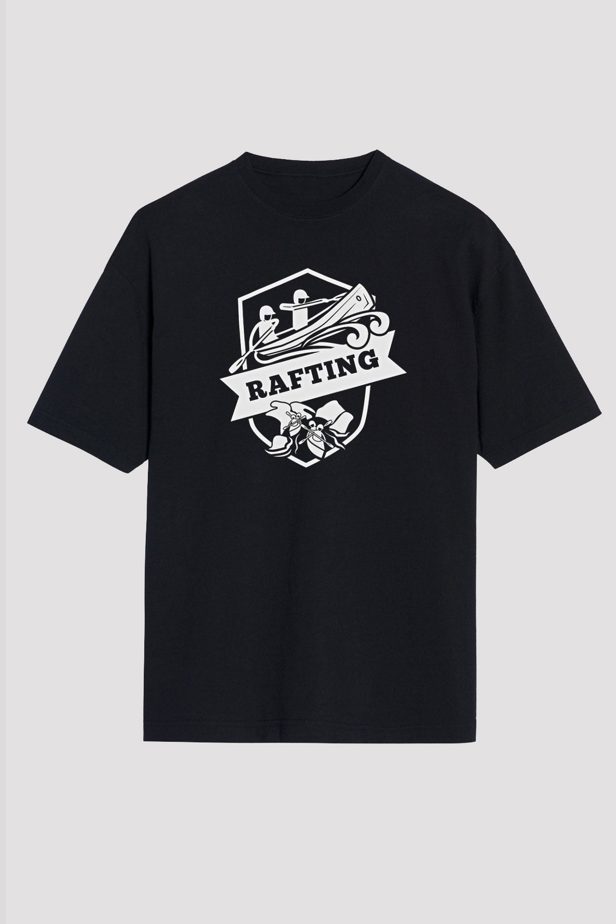 Rafting Baskılı Unisex Siyah Oversize Tişört