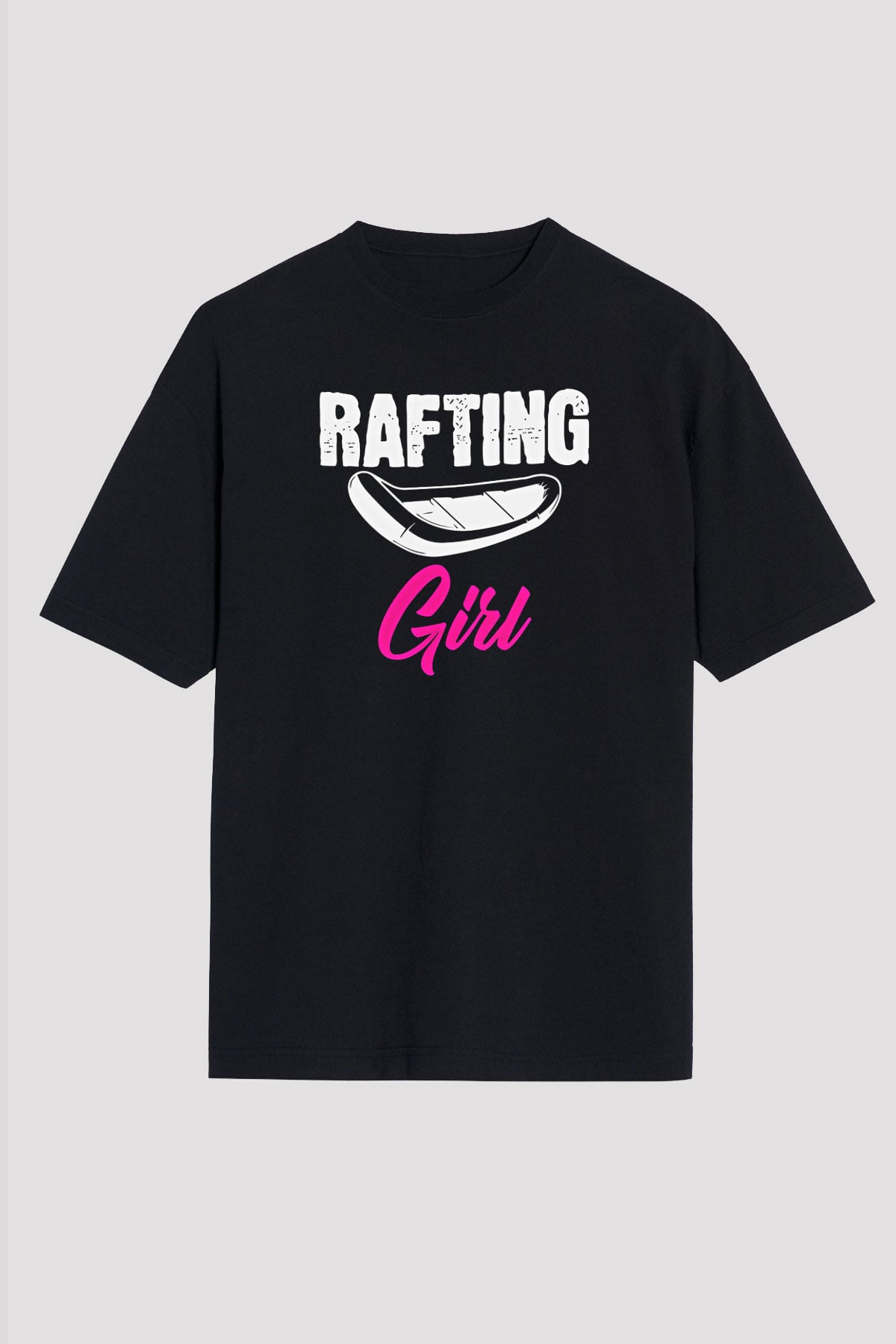 Rafting Baskılı Unisex Siyah Oversize Tişört