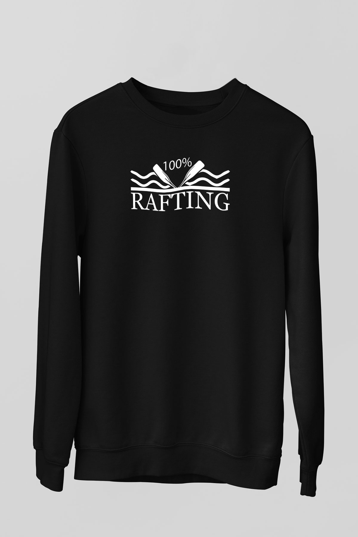 Rafting Baskılı Unisex Siyah Sweatshirt