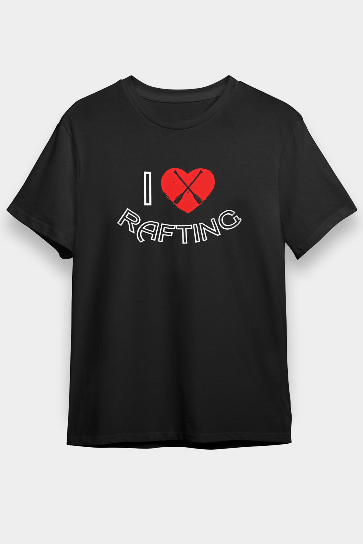 Rafting Baskılı Unisex Siyah Tişört - Tshirt