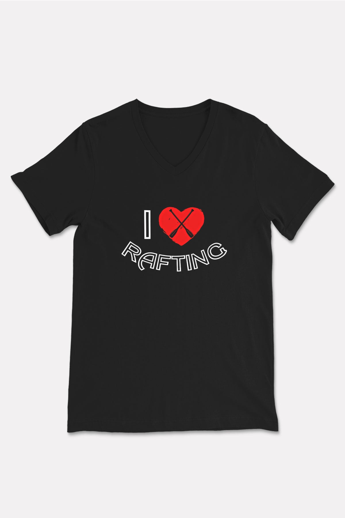 Rafting Baskılı Unisex Siyah V Yaka Tişört