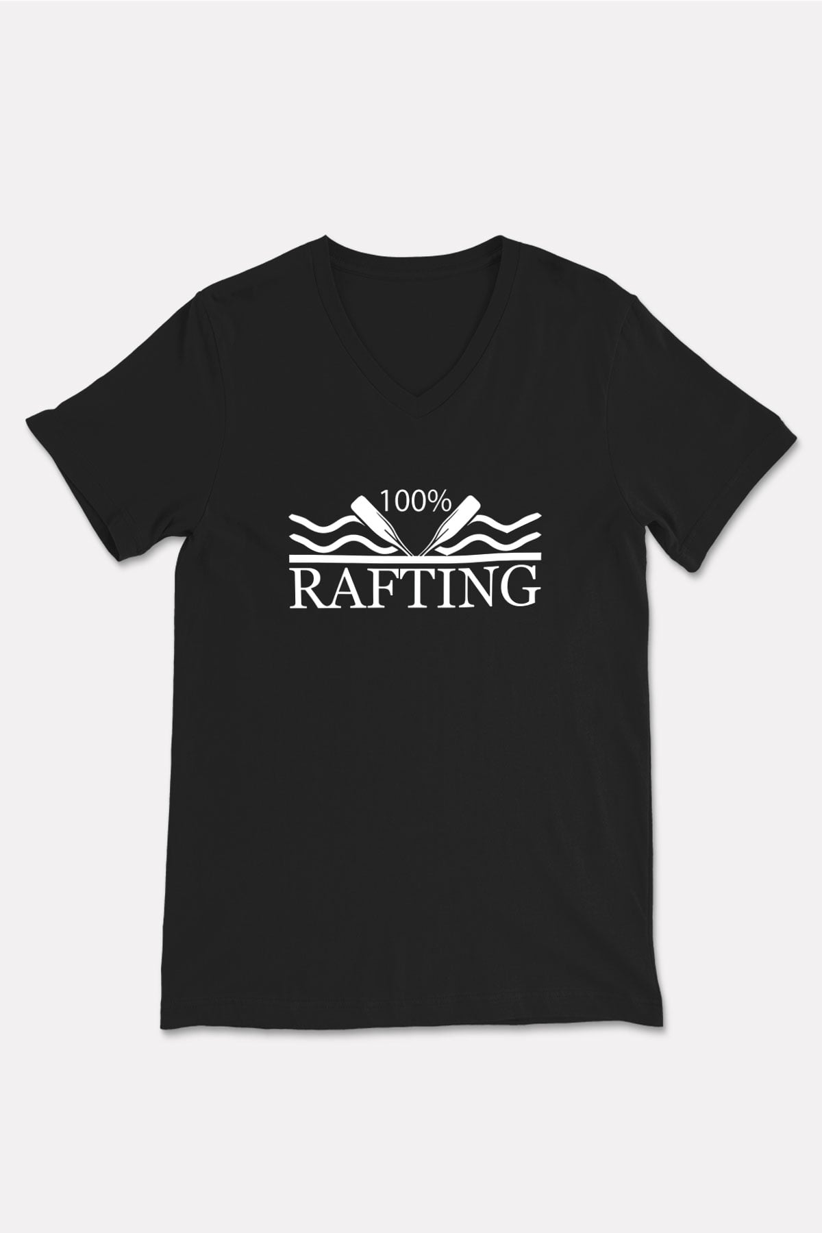 Rafting Baskılı Unisex Siyah V Yaka Tişört