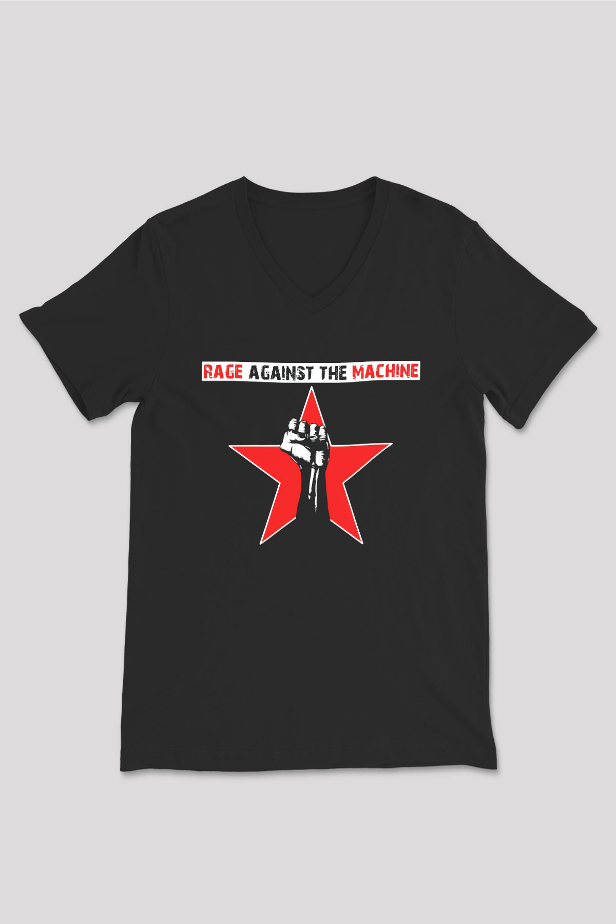 Rage Against the Machine Siyah Unisex V Yaka Tişört T-Shirt