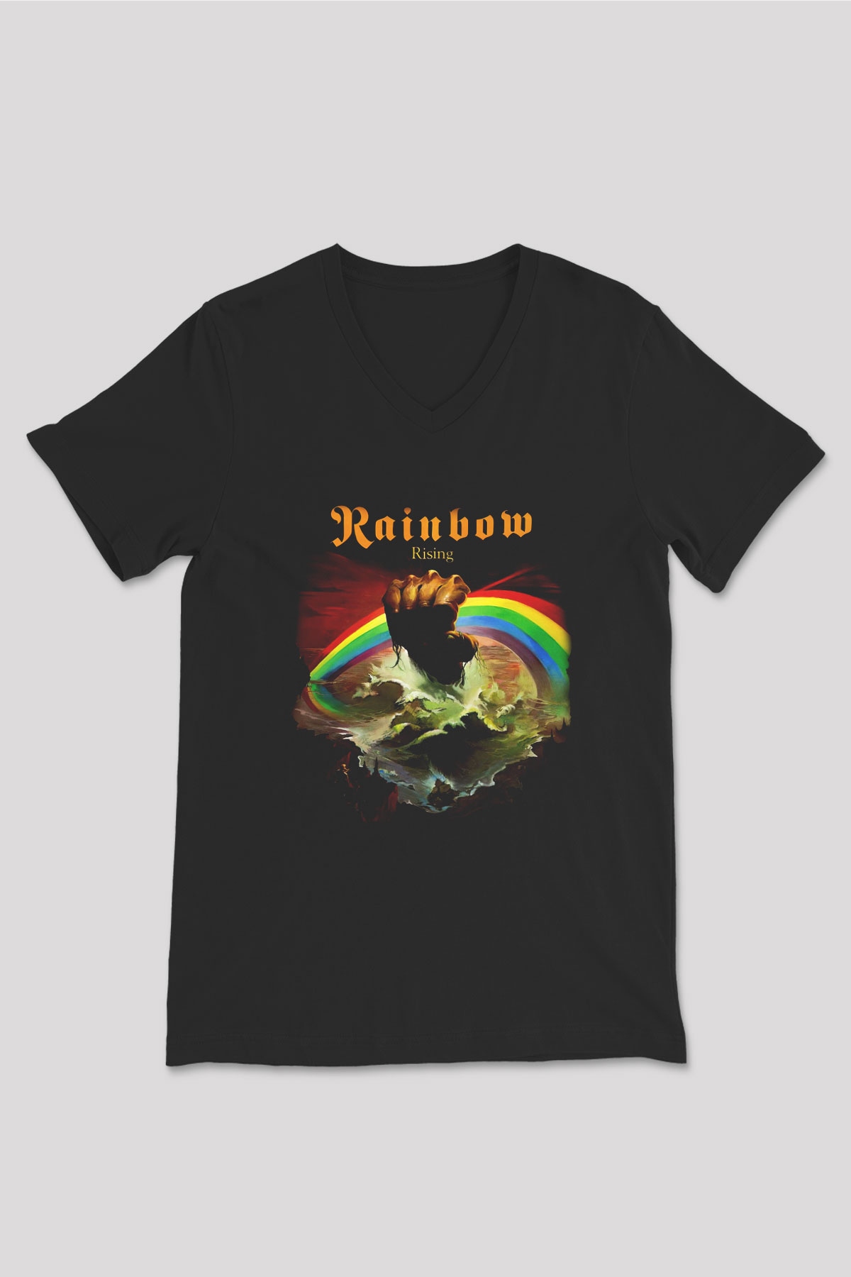 Rainbow Siyah Unisex V Yaka Tişört T-Shirt