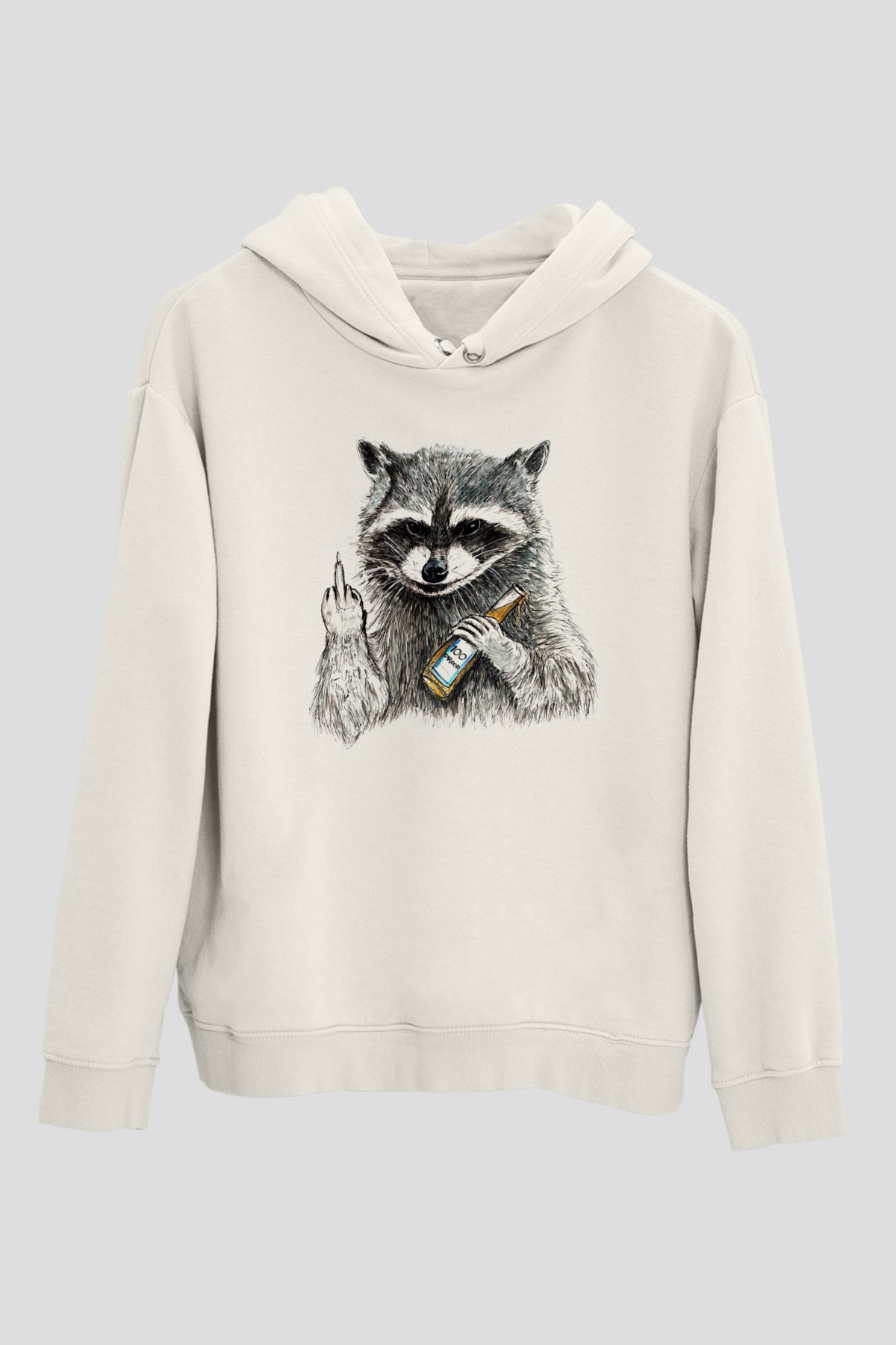 Rakun Beyaz Unisex Kapşonlu Sweatshirt