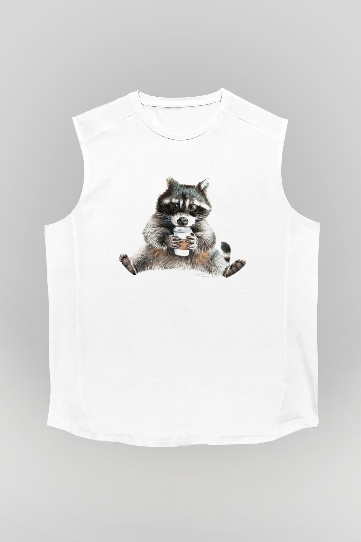 Rakun Beyaz Unisex Kolsuz Tişört