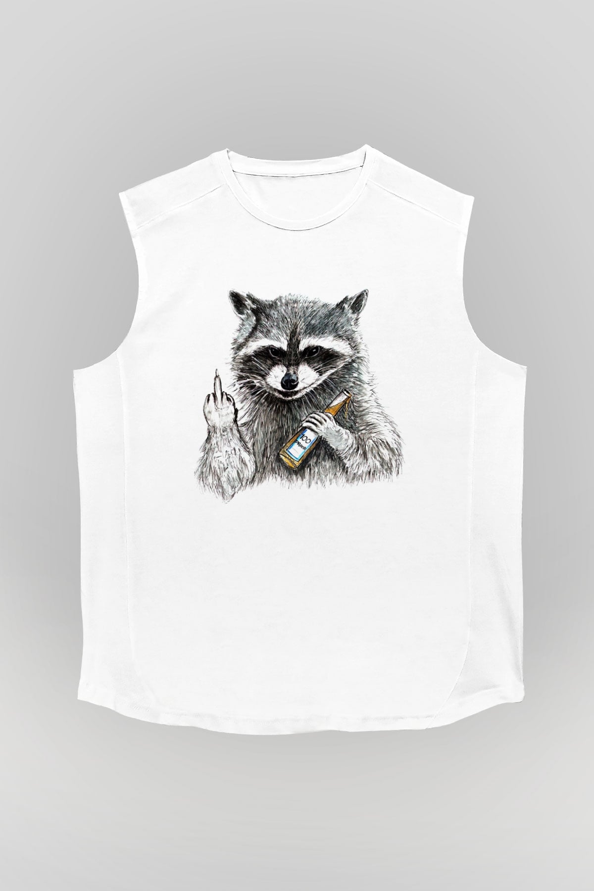 Rakun Beyaz Unisex Kolsuz Tişört
