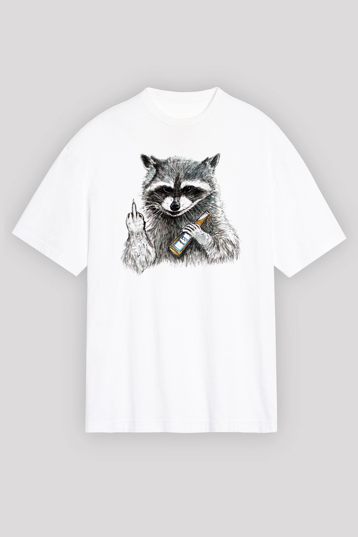 Rakun Beyaz Unisex Oversize Tişört T-Shirt