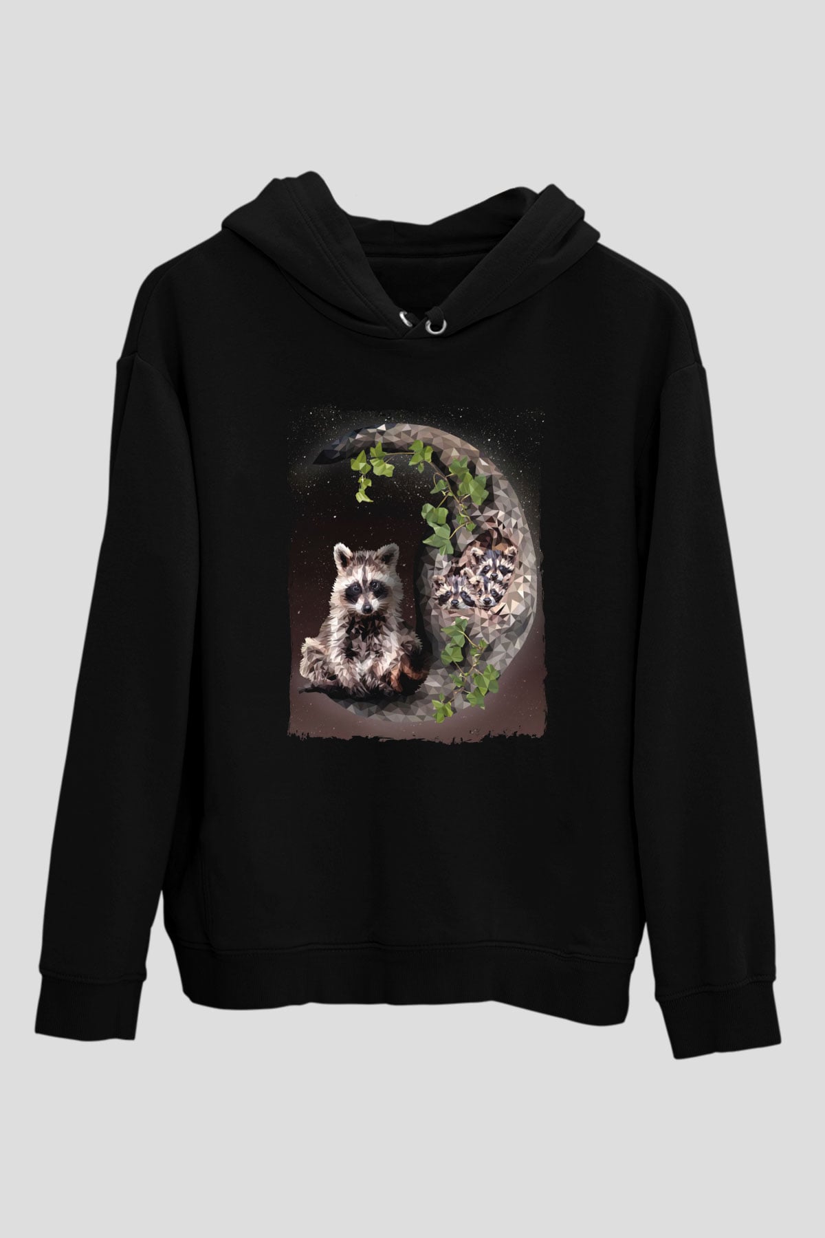 Rakun Siyah Unisex Hoodie