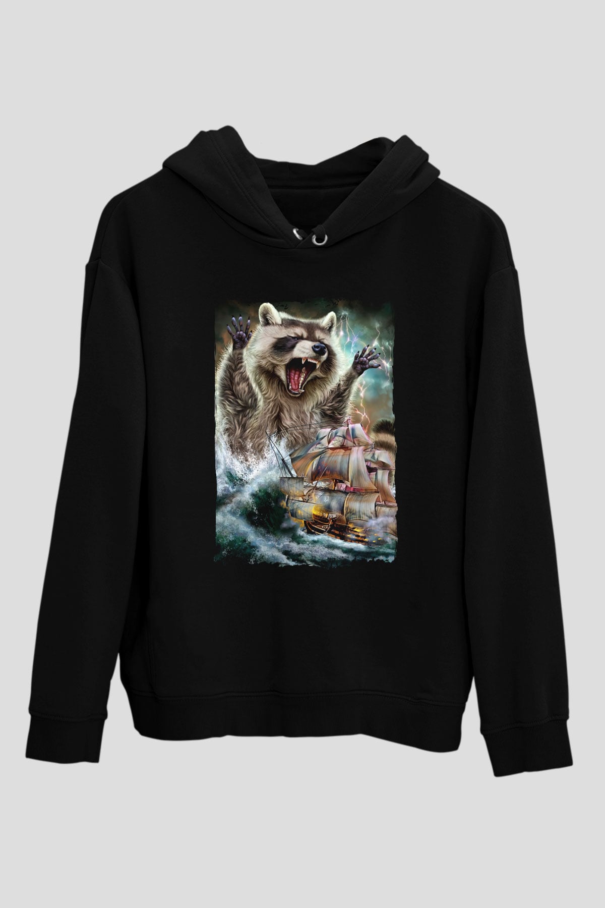 Rakun Siyah Unisex Hoodie