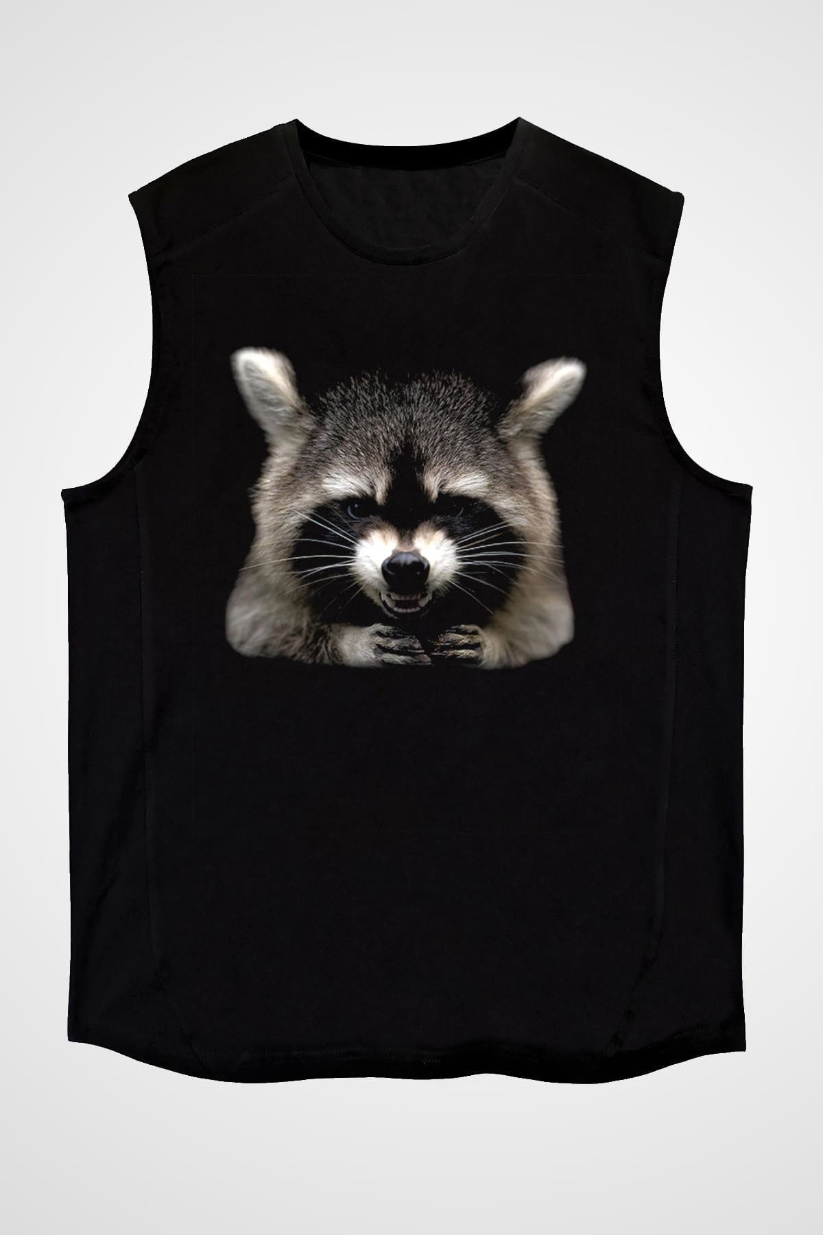 Rakun Siyah Unisex Kolsuz Tişört