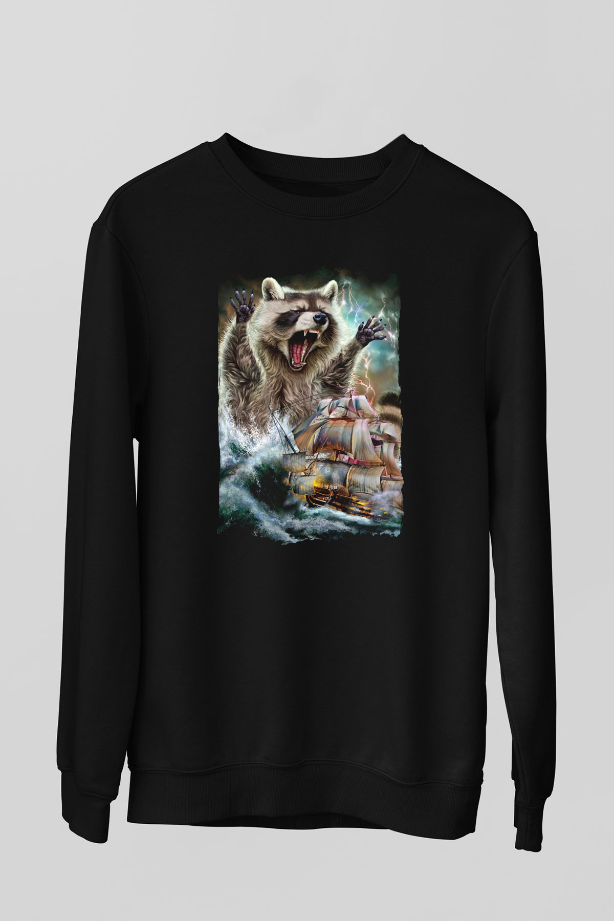 Rakun Siyah Unisex Sweatshirt
