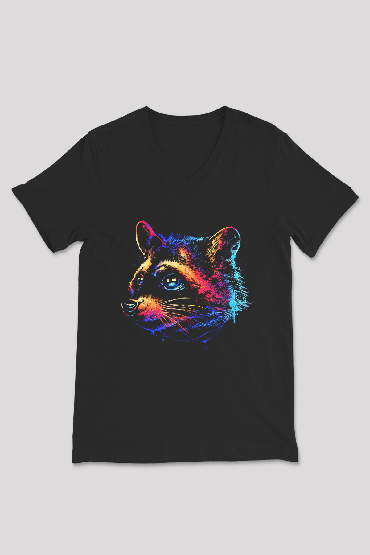 Rakun Siyah Unisex V Yaka Tişört