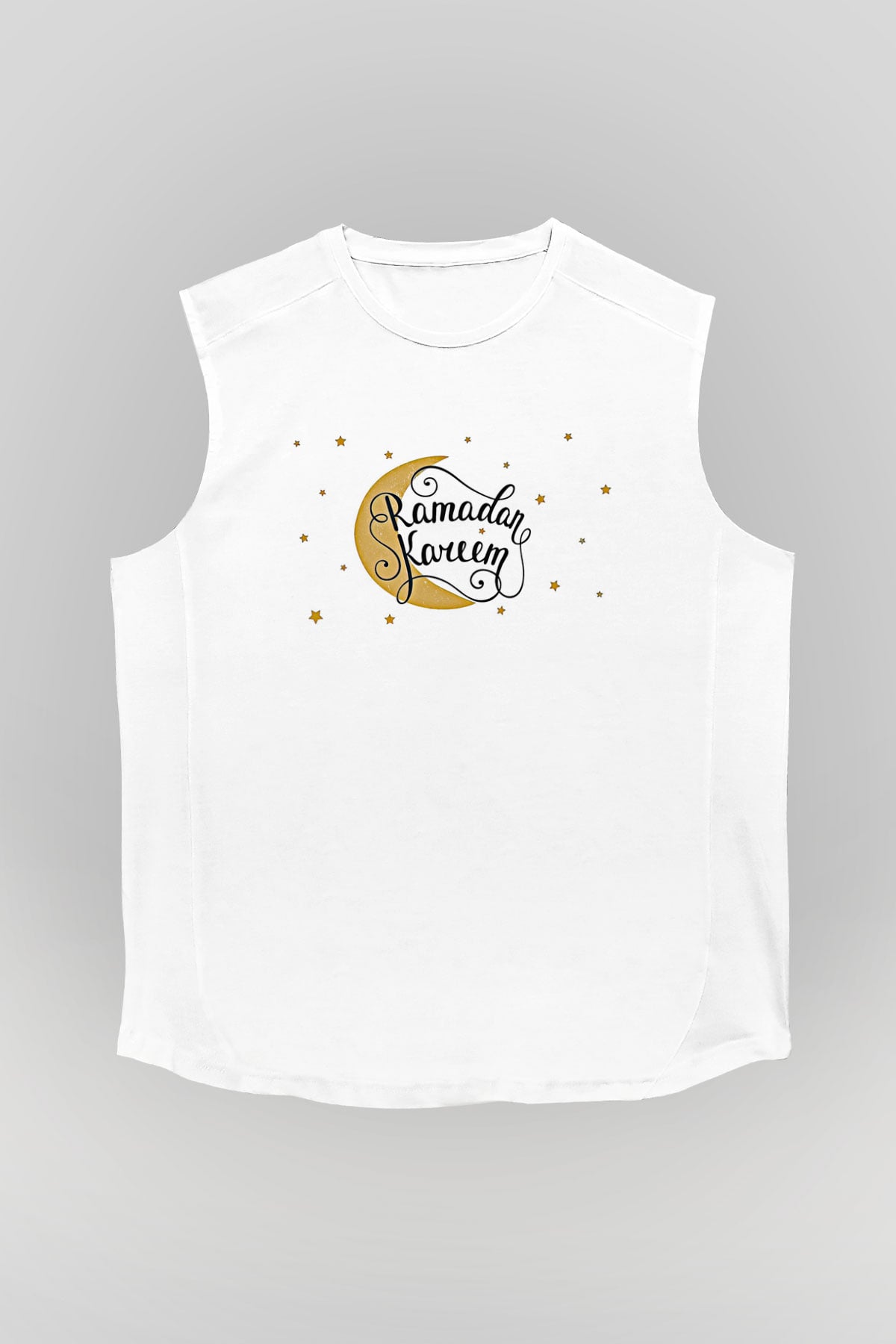 Ramazan Bayramı Baskılı Beyaz Unisex Kolsuz Tişört - Tshirt