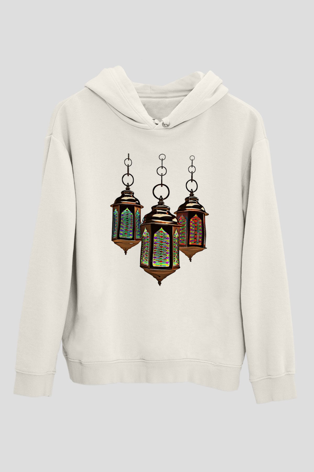 Ramazan Bayramı Baskılı Beyaz Unisex Kapüşonlu Sweatshirt