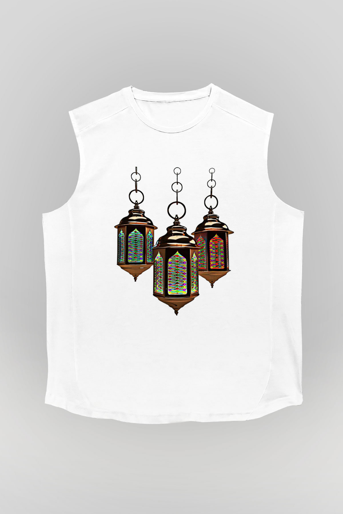 Ramazan Bayramı Baskılı Beyaz Unisex Kolsuz Tişört - Tshirt