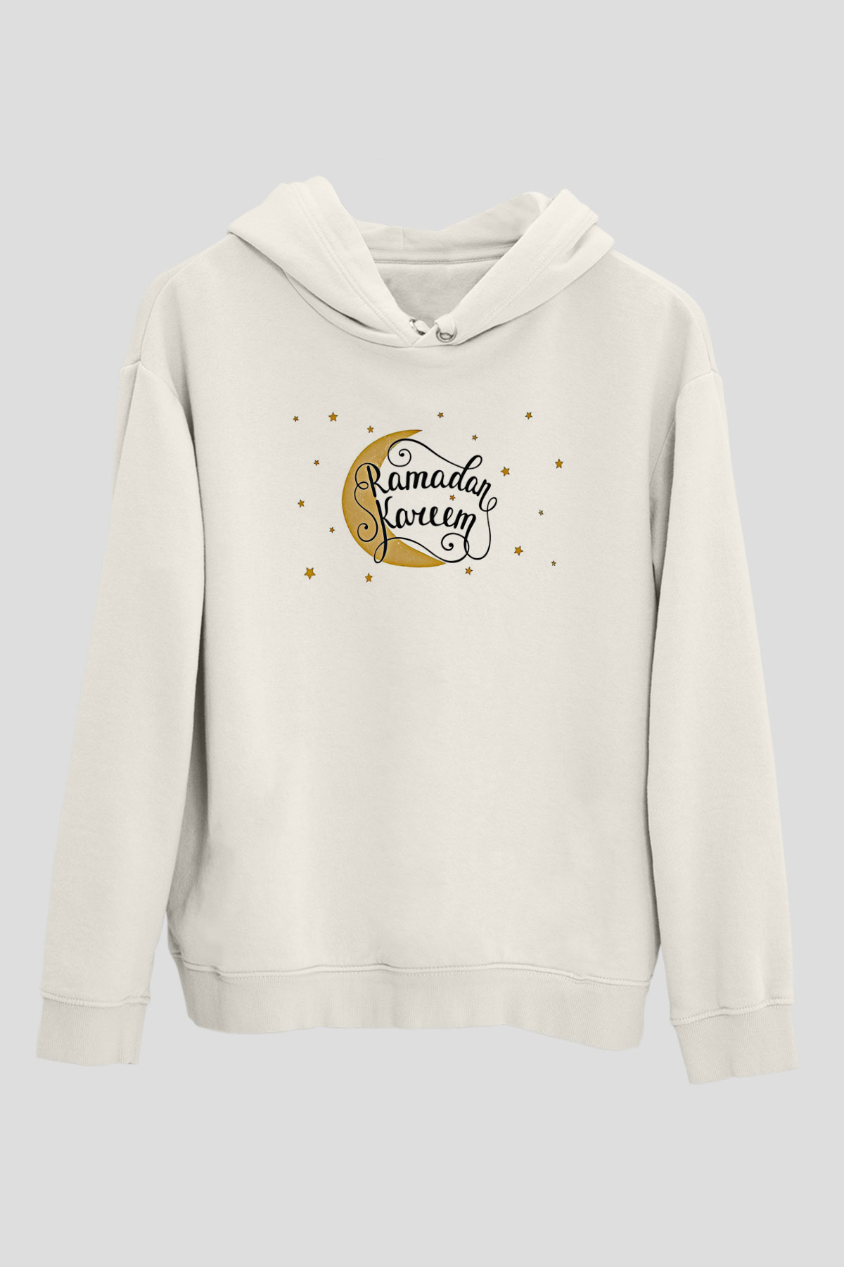Ramazan Bayramı Baskılı Beyaz Unisex Kapüşonlu Sweatshirt