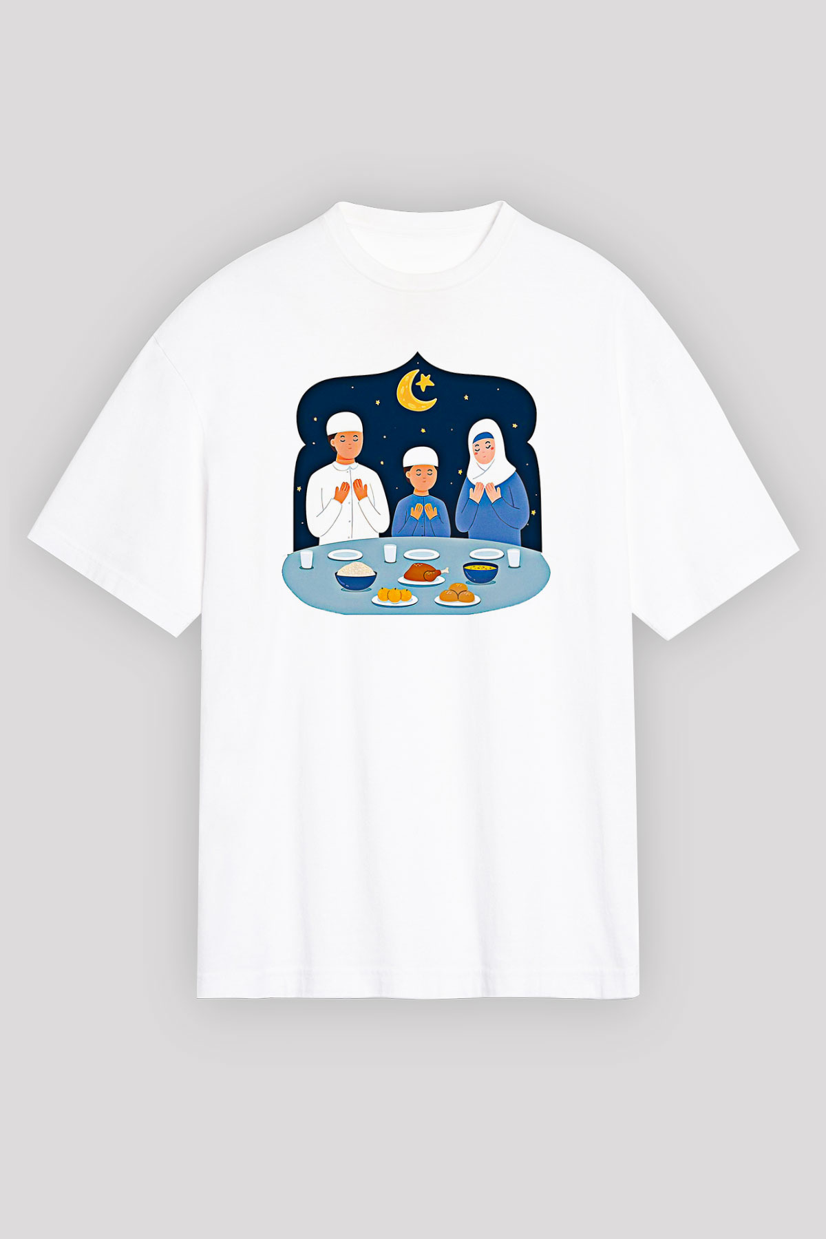 Ramazan Bayramı Baskılı Beyaz Unisex Oversize Tişört - Tshirt