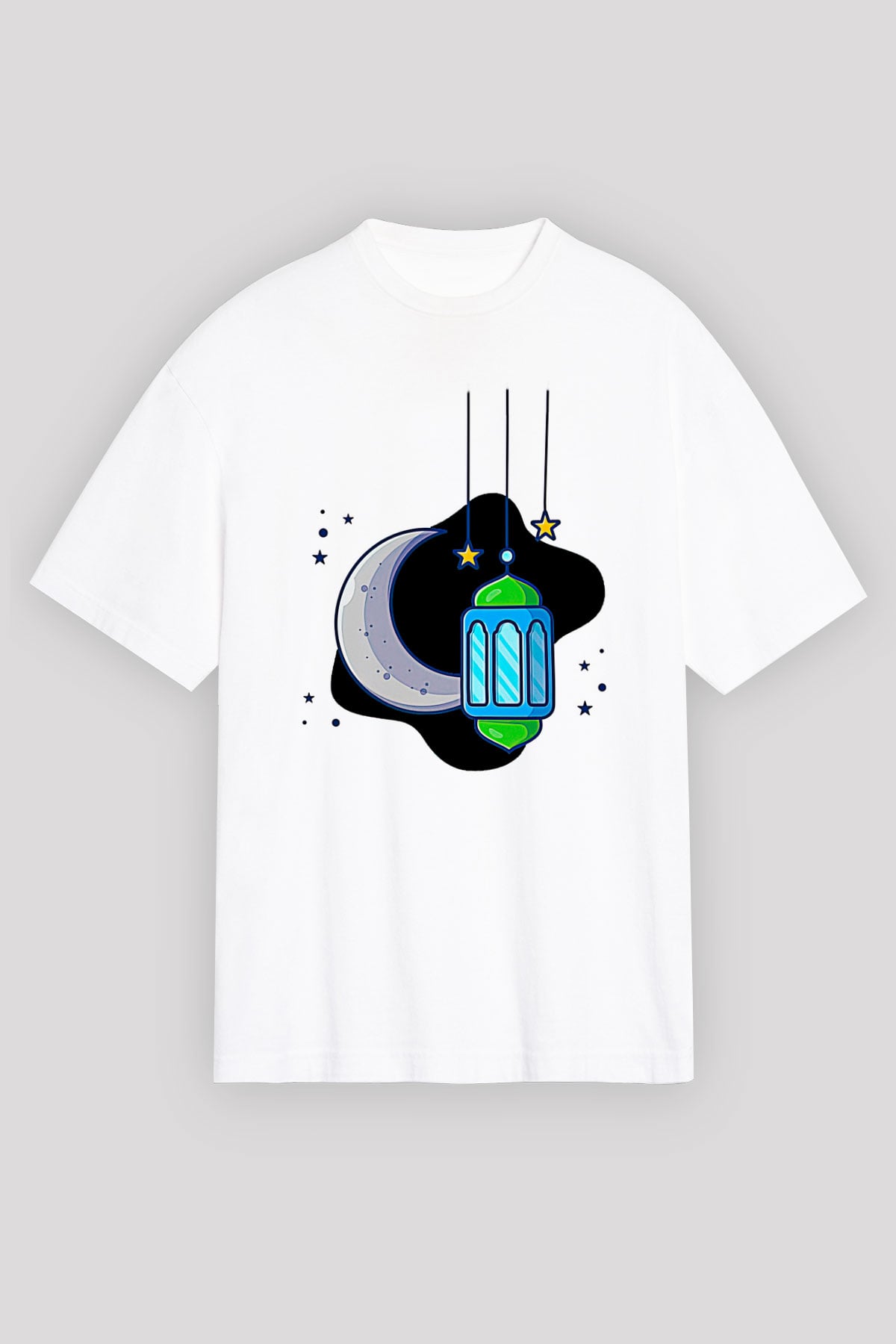 Ramazan Bayramı Baskılı Beyaz Unisex Oversize Tişört - Tshirt