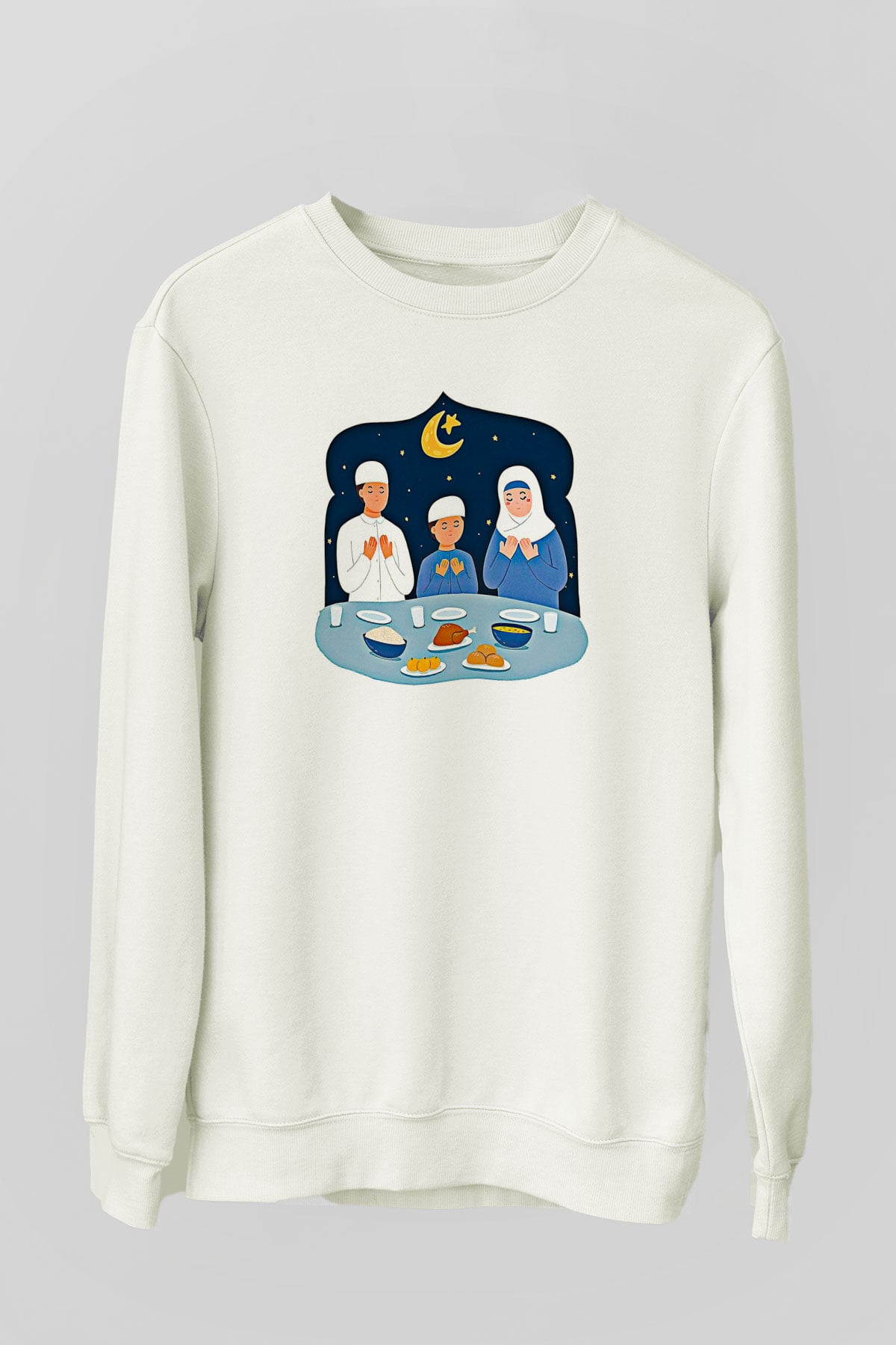 Ramazan Bayramı Baskılı Beyaz Unisex Sweatshirt