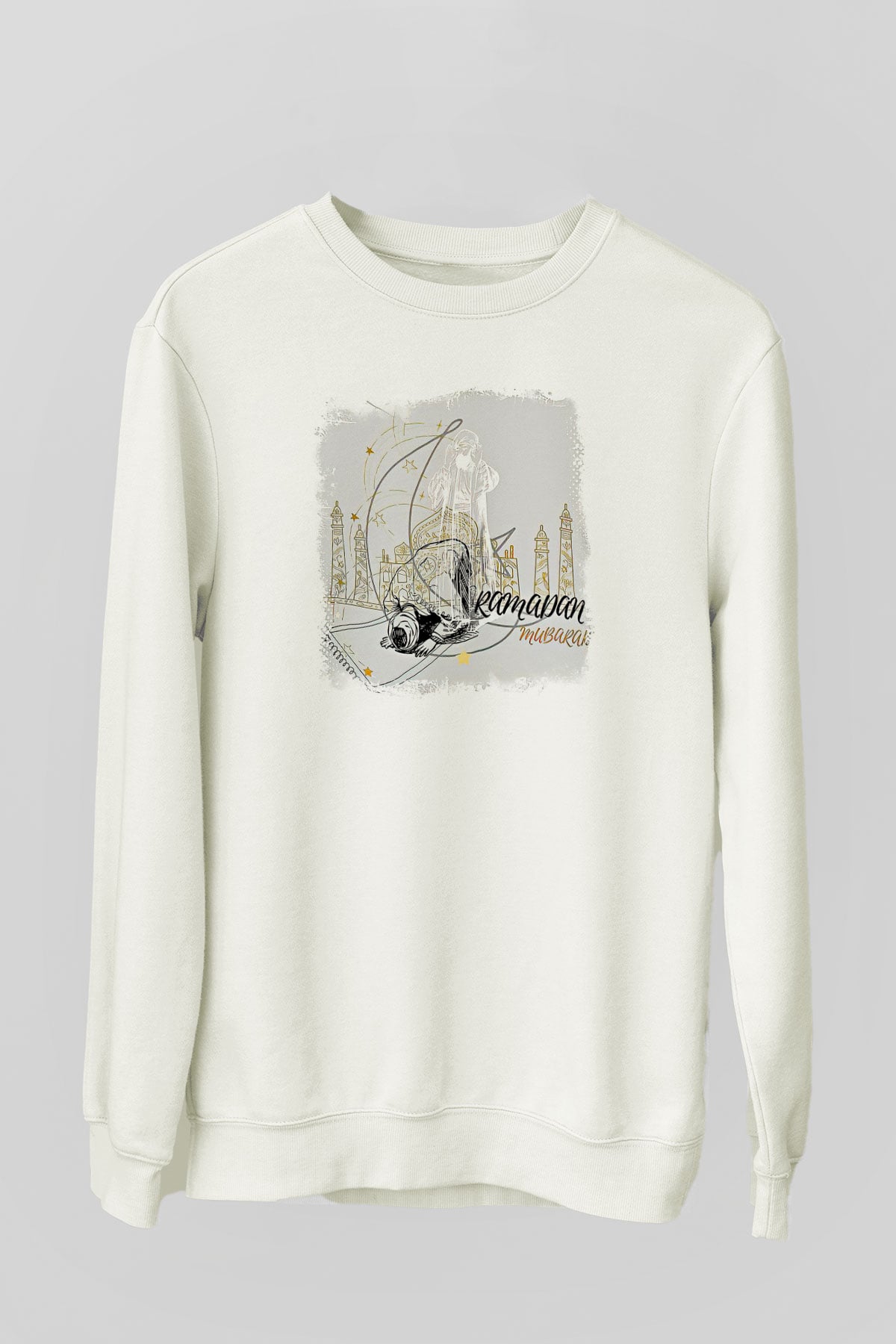 Ramazan Bayramı Baskılı Beyaz Unisex Sweatshirt