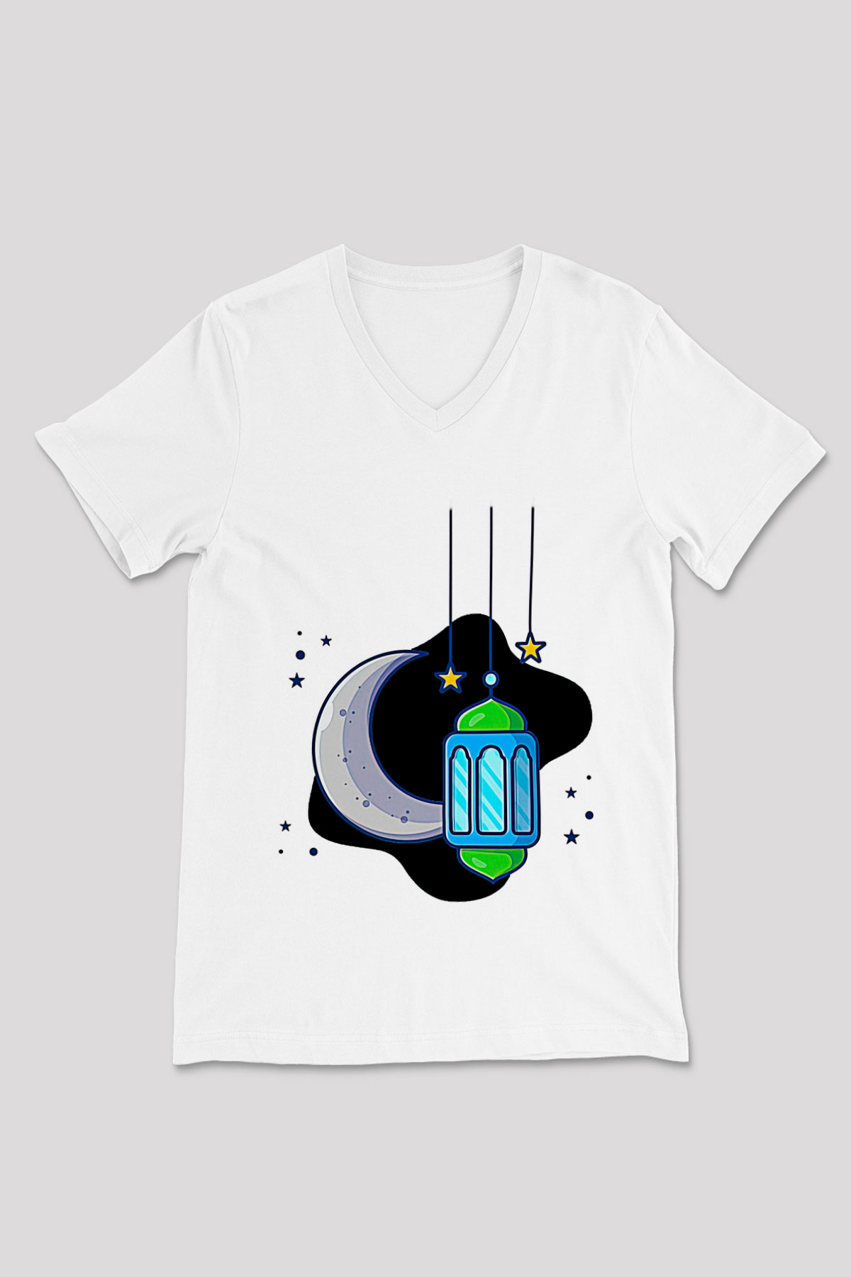 Ramazan Bayramı Baskılı Beyaz Unisex V Yaka Tişört - Tshirt