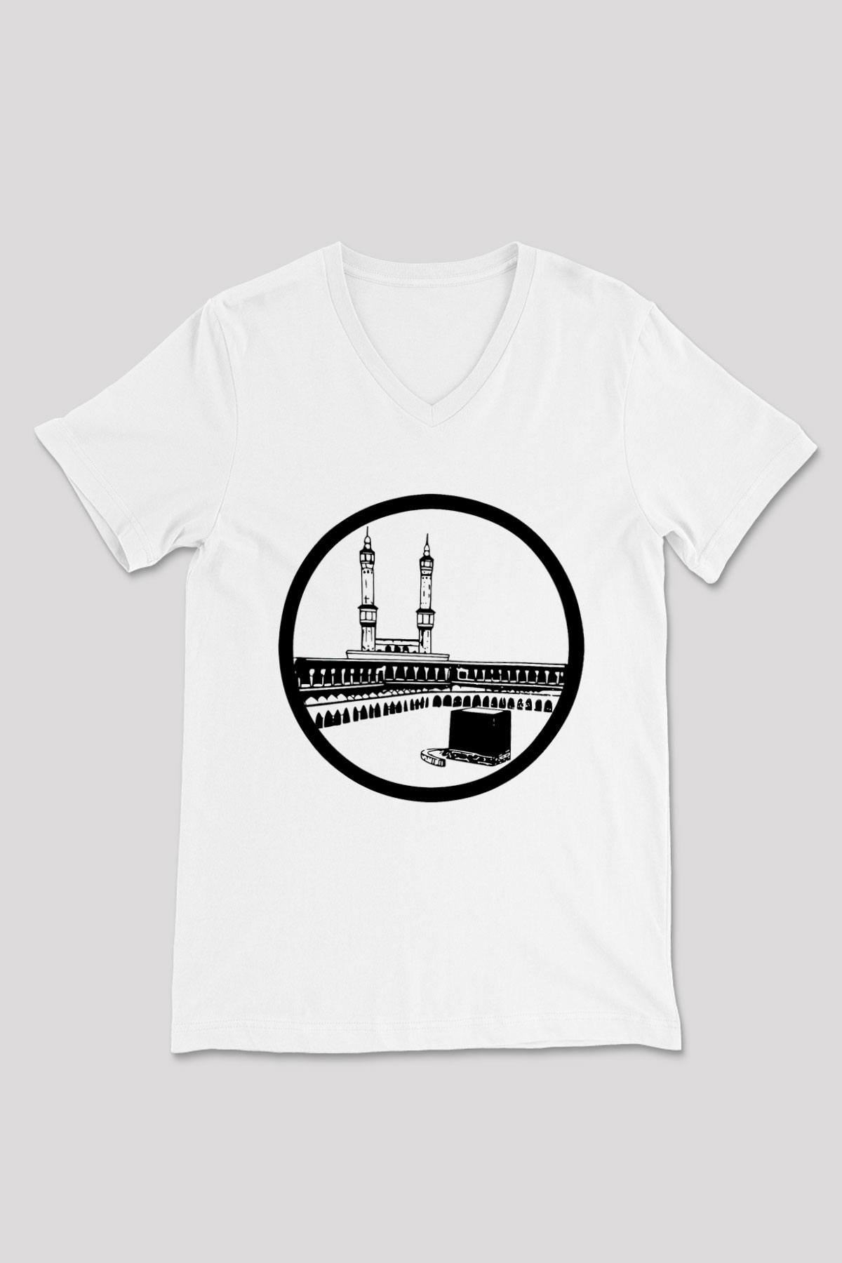 Ramazan Bayramı Baskılı Beyaz Unisex V Yaka Tişört - Tshirt